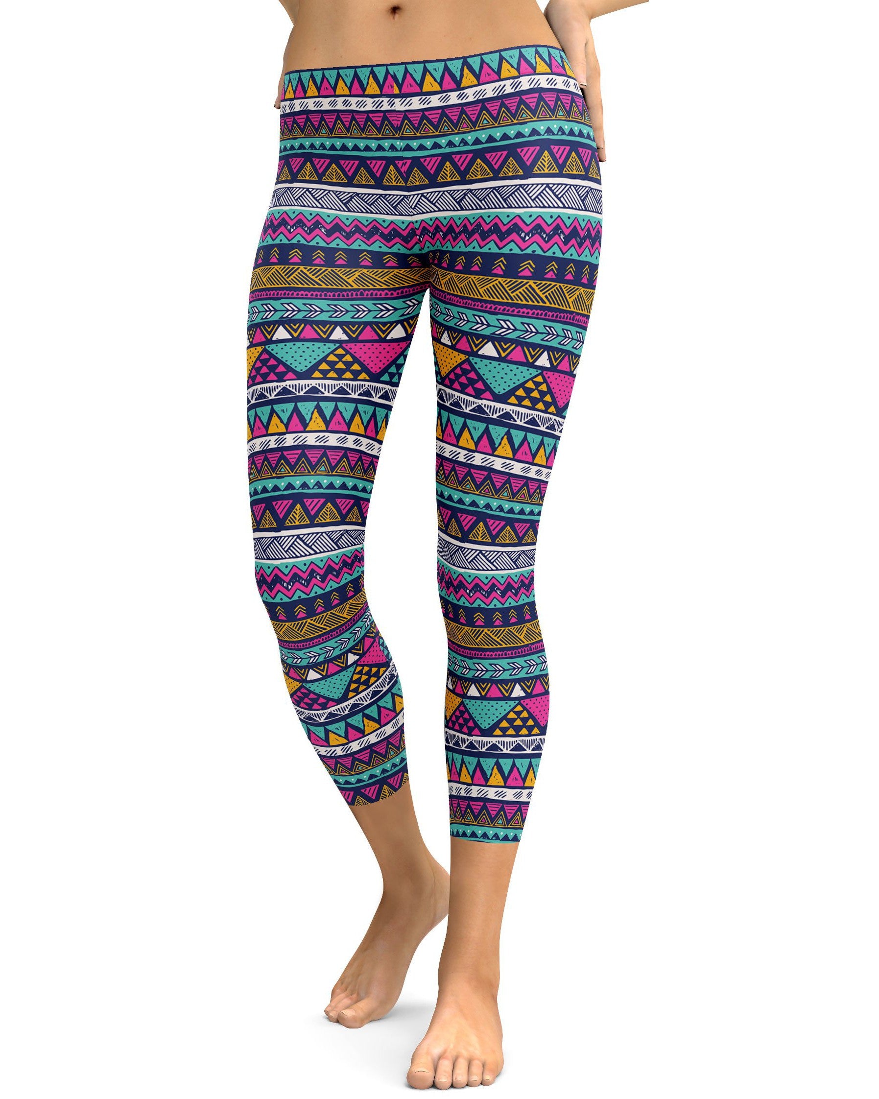 Colorful Aztec Pattern Capris - GearBunch Leggings / Yoga Pants