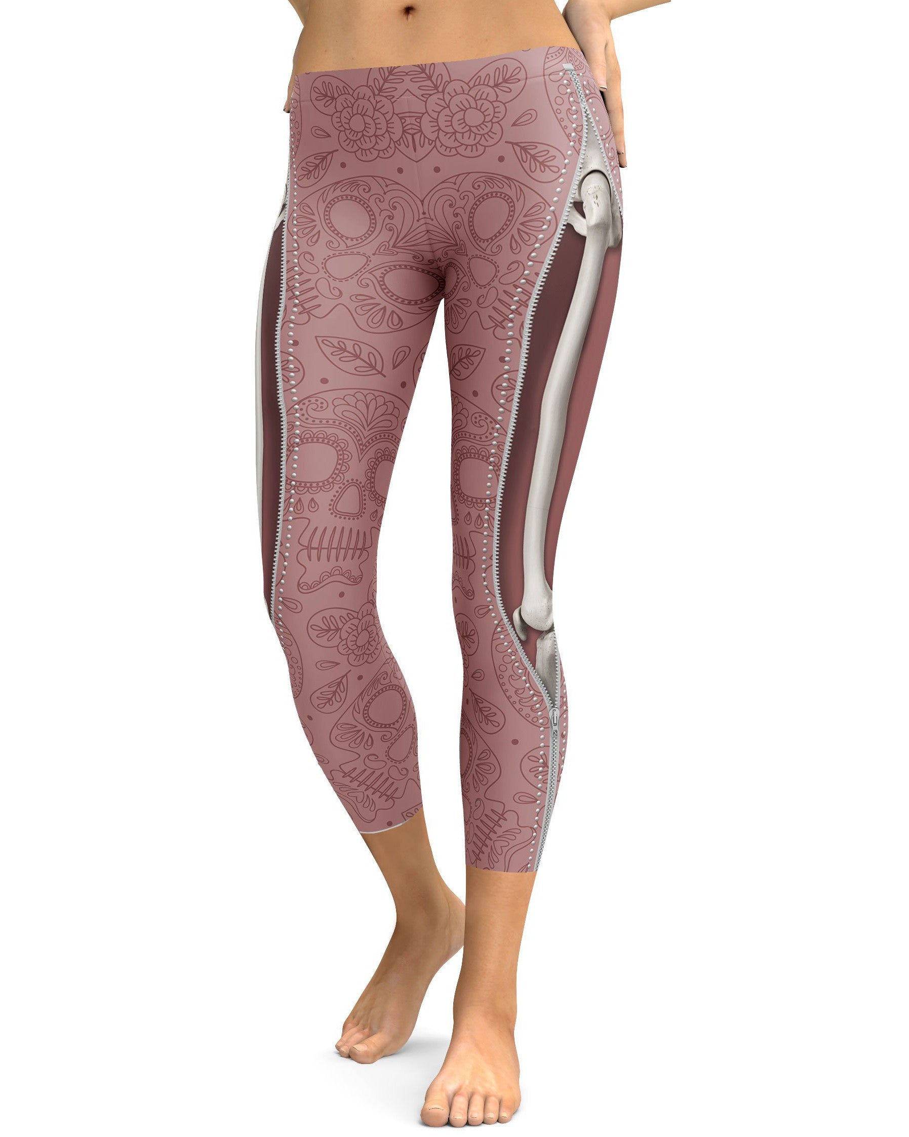 Realistic Skeleton with Zipper Capris - GearBunch Leggings / Yoga Pants