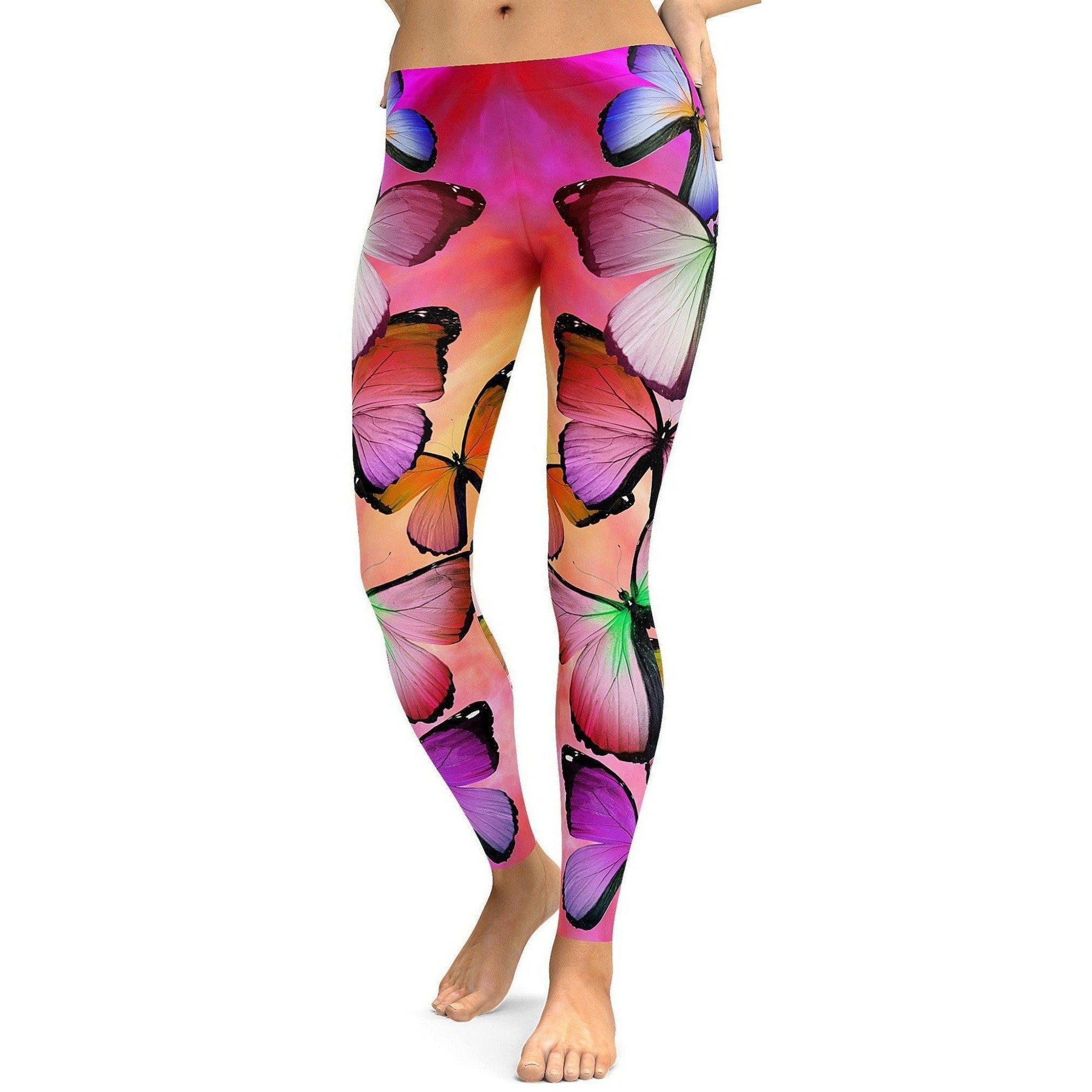 Womens Workout Yoga Colorful Butterflies Leggings | GearBunch