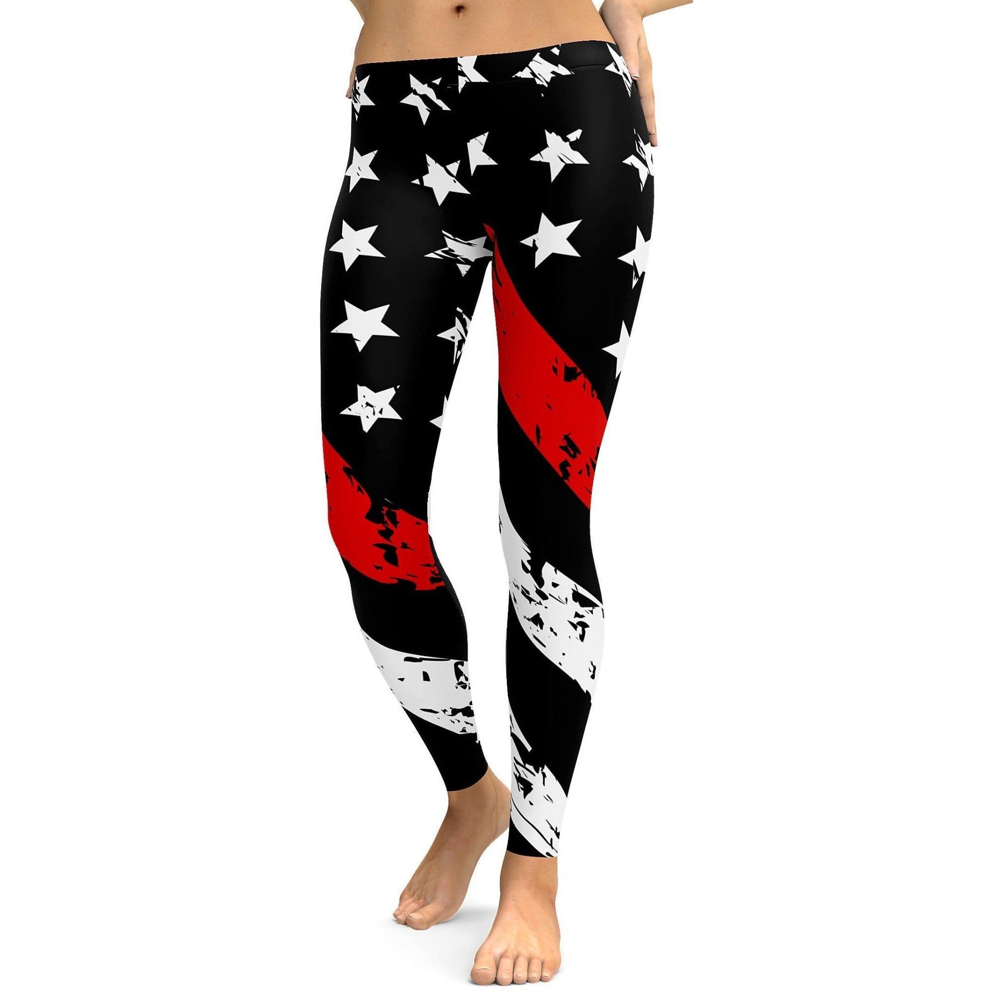 Womens Workout Yoga Thin Red Line Leggings Red/White/Black | Gearbunch.com