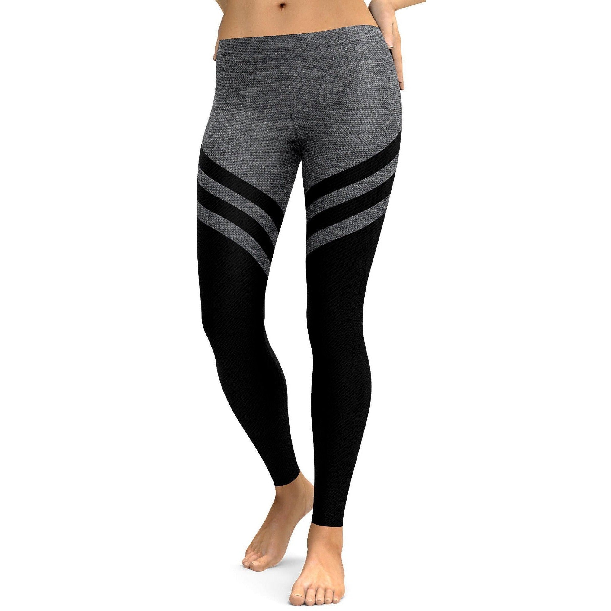 Womens Workout Yoga Black & Faux Heathered Stocking Leggings Black/Grey| Gear Bunch