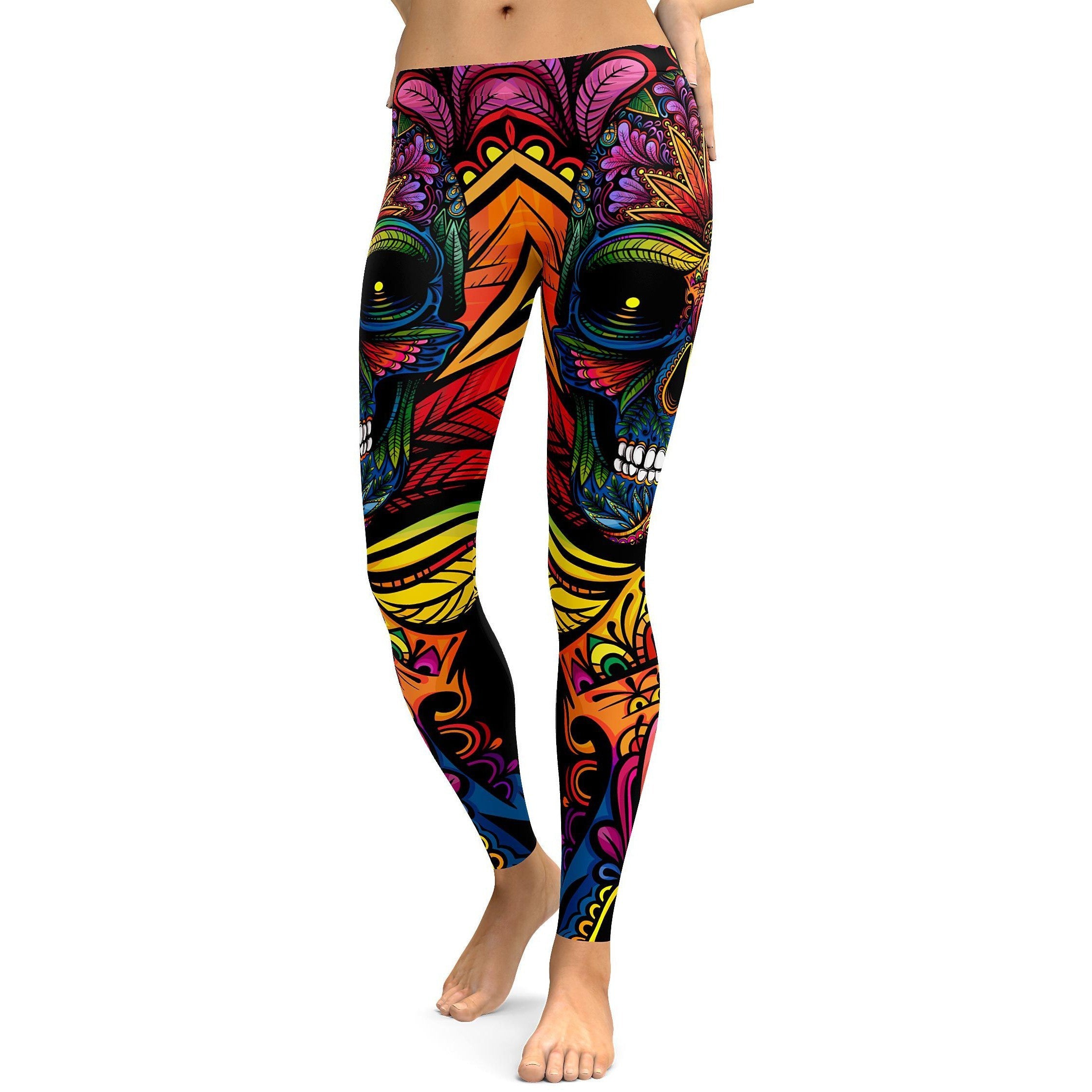 womens Rainbow Rave Skull Leggings