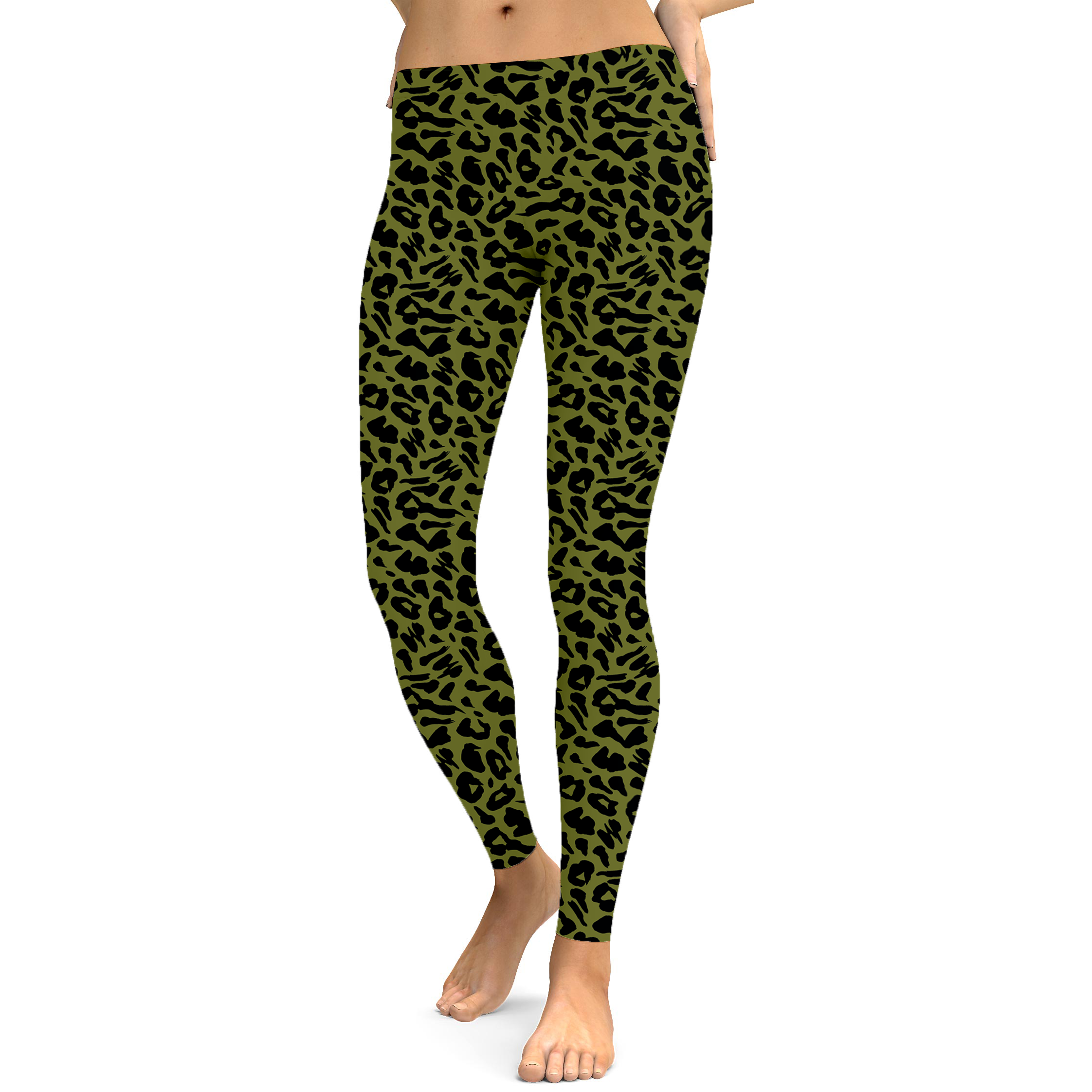  Womens Workout Yoga Olive Green Leopard Print Leggings | Gearbunch.com