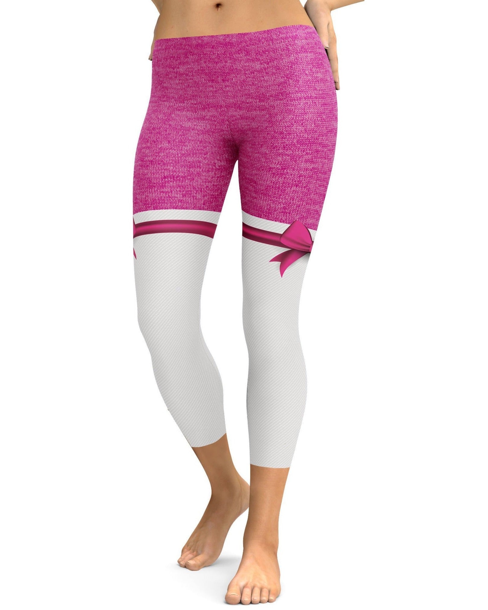 Pink Heathered Thigh High Bow Capris - Gearbunch Leggings