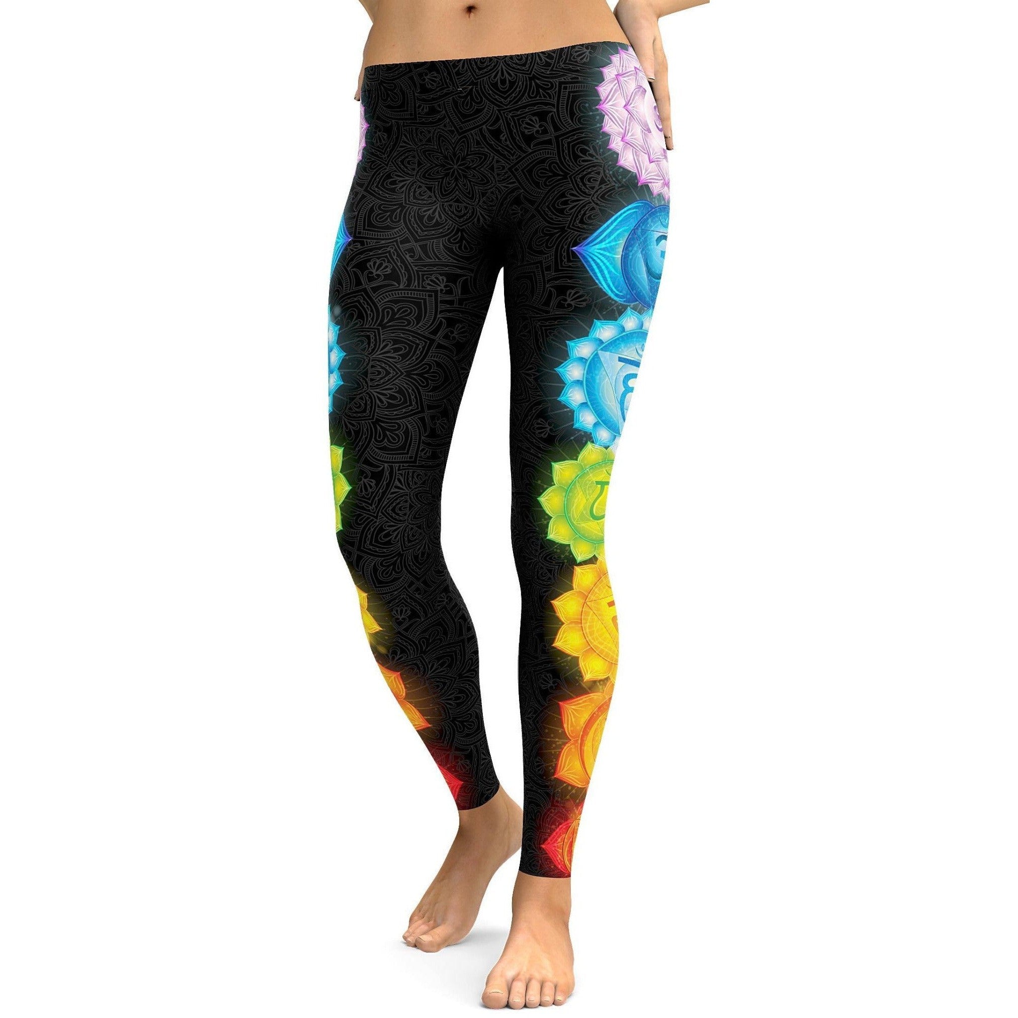 Womens Workout Yoga Chakras Black Leggings with Chakras drawn