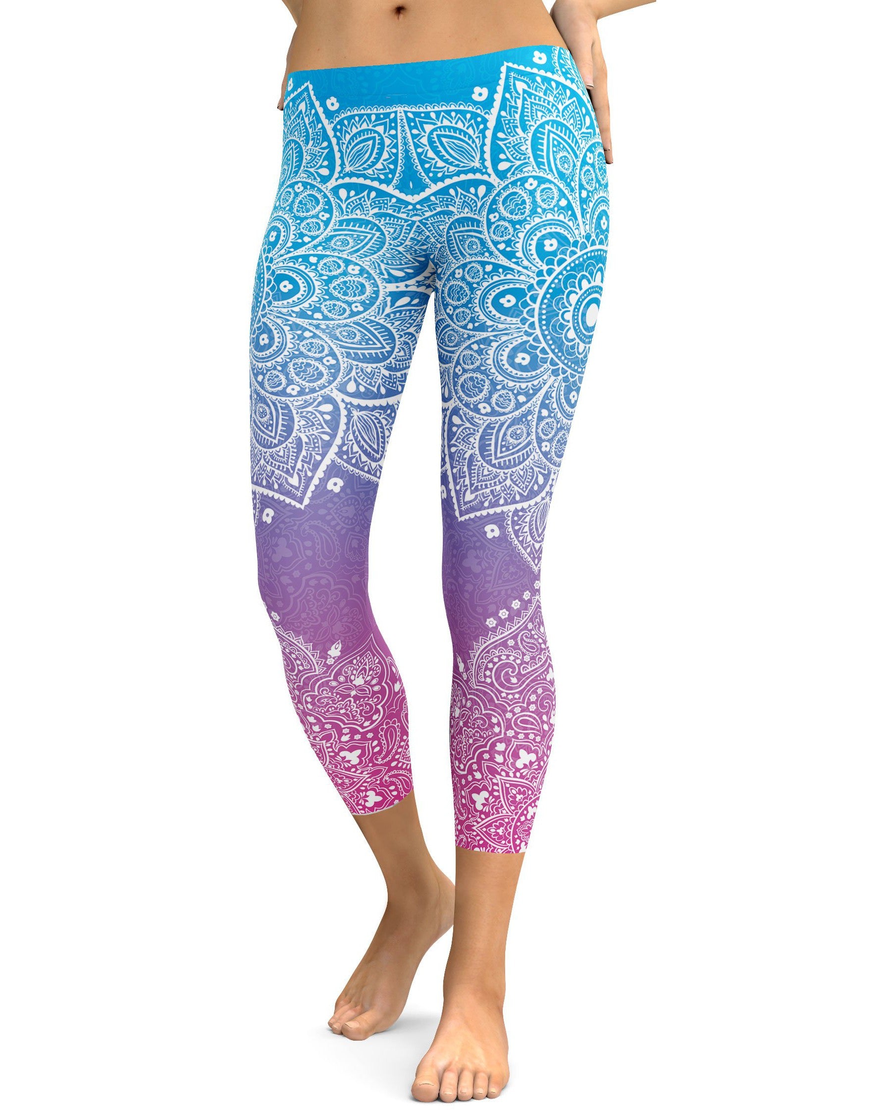 Blue to Pink Mandala Capris - GearBunch Leggings / Yoga Pants