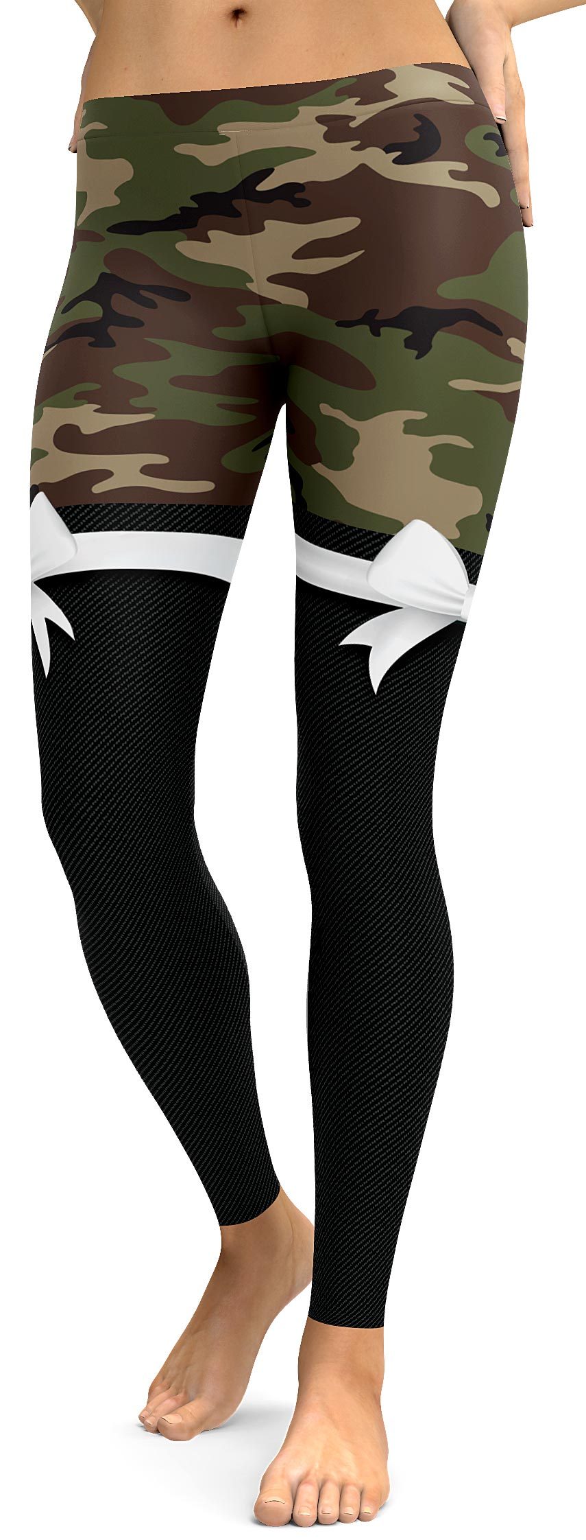 Army Thigh High Bow Leggings - GearBunch Leggings / Yoga Pants