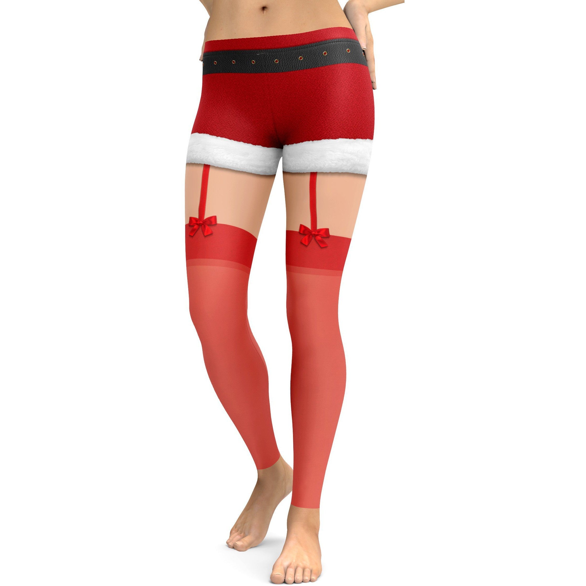 Christmas Shorts with Red Stockings Leggings - GearBunch Leggings / Yoga Pants