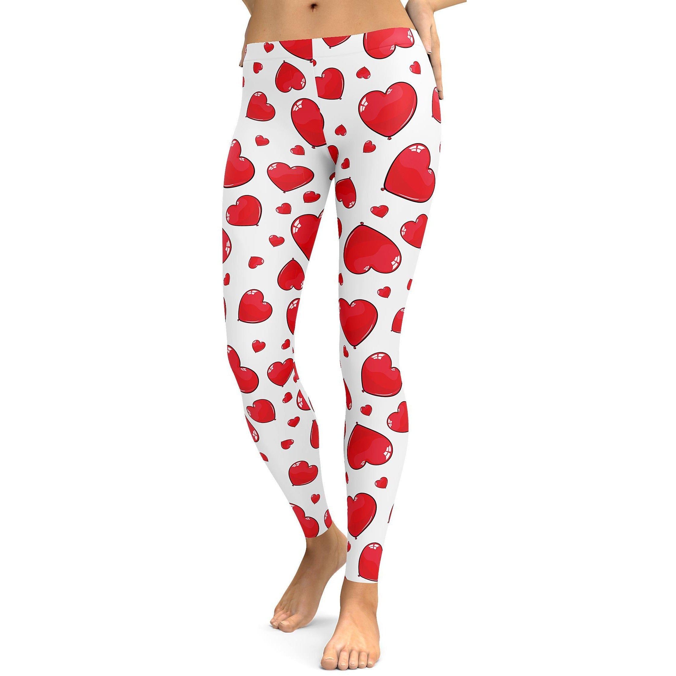 Red Heart Shaped Balloon Leggings - GearBunch Leggings / Yoga Pants