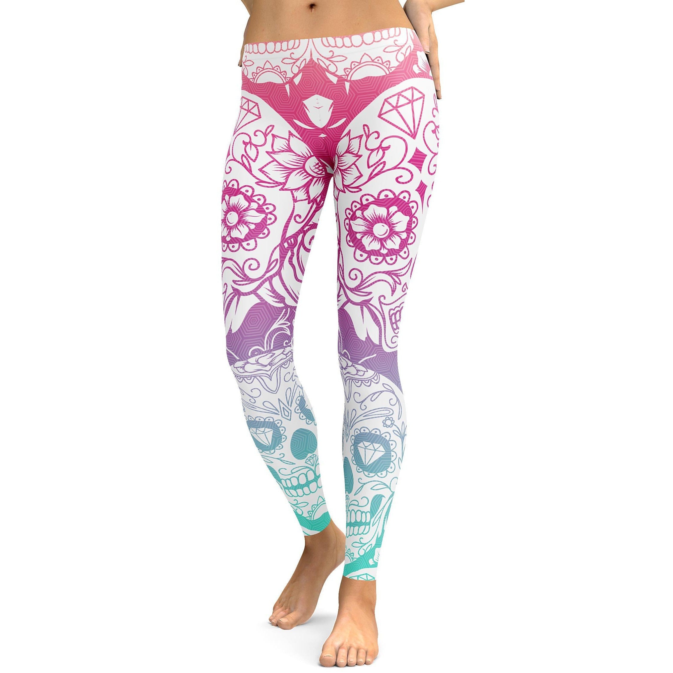 Bright Sugar Skull Leggings - GearBunch Leggings / Yoga Pants