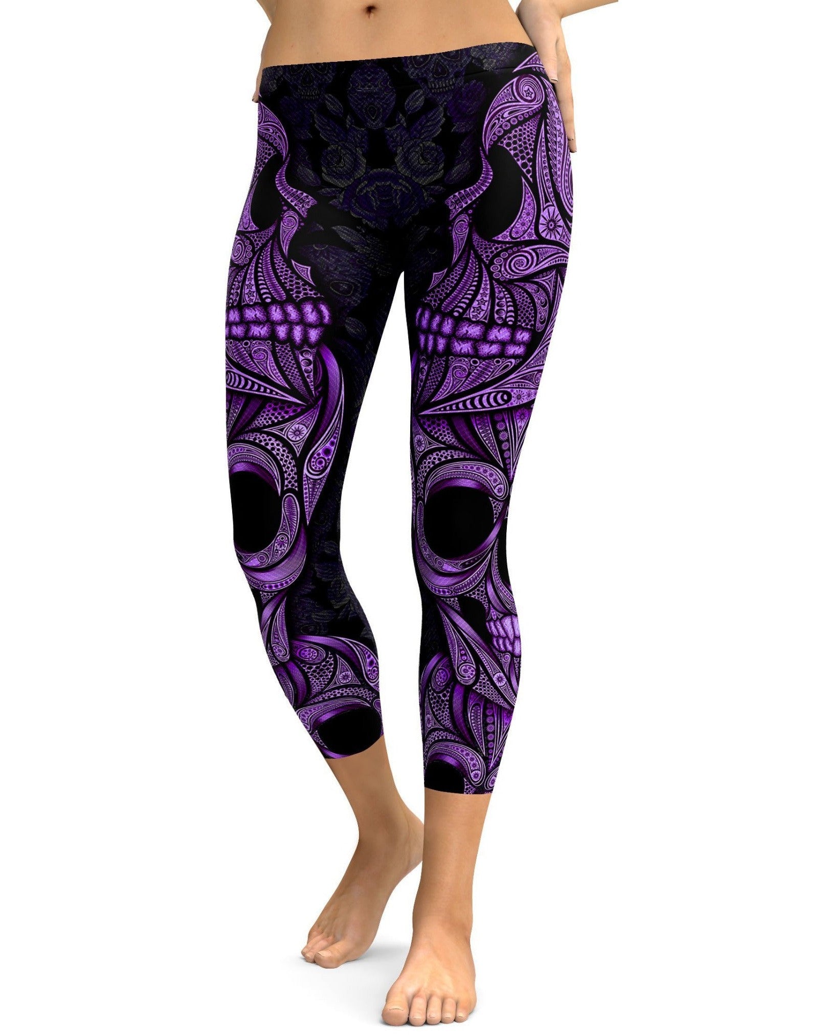 Purple Ornamental Skull Capris - Gearbunch Leggings