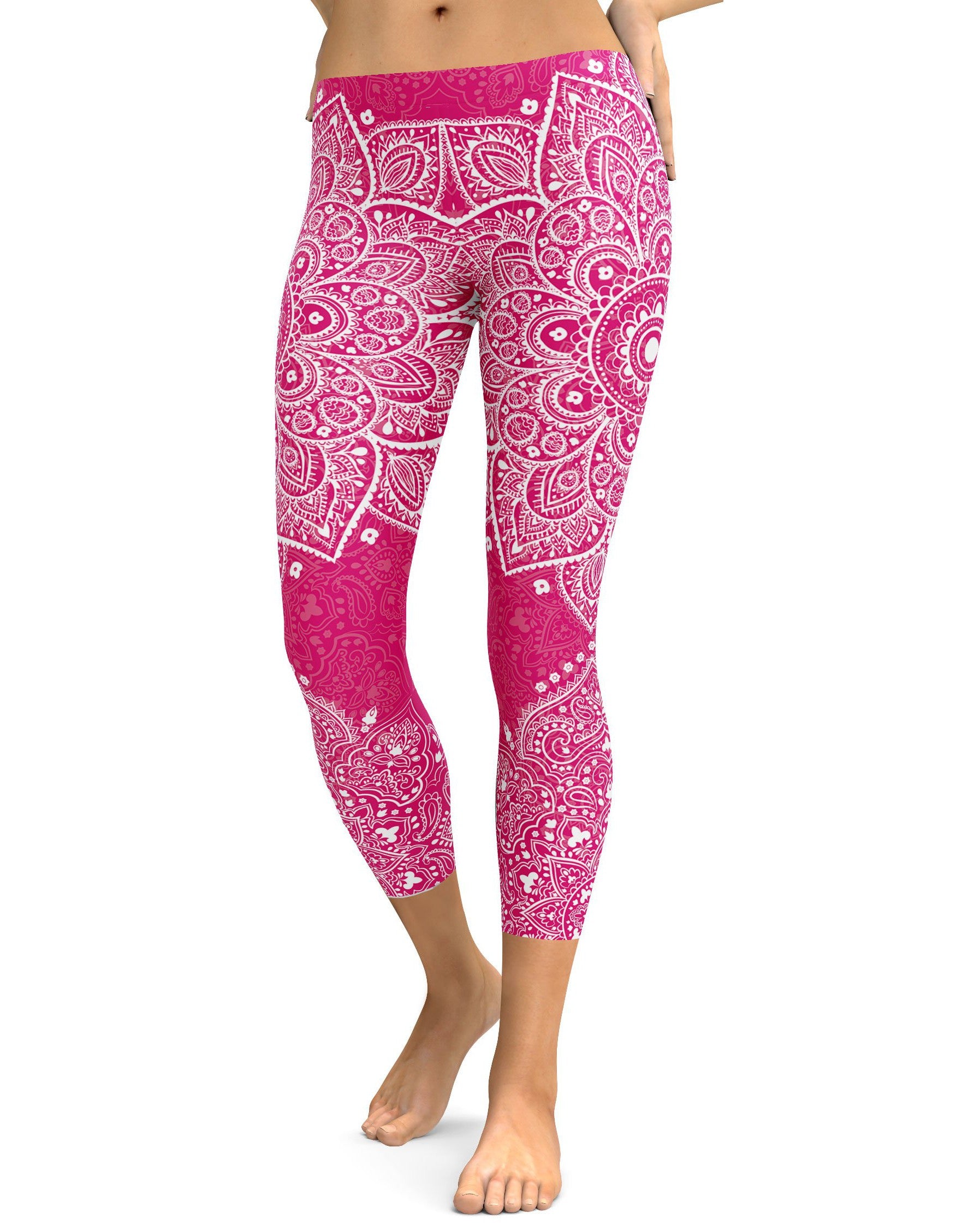 Hot Pink Mandala Capris - GearBunch Leggings / Yoga Pants