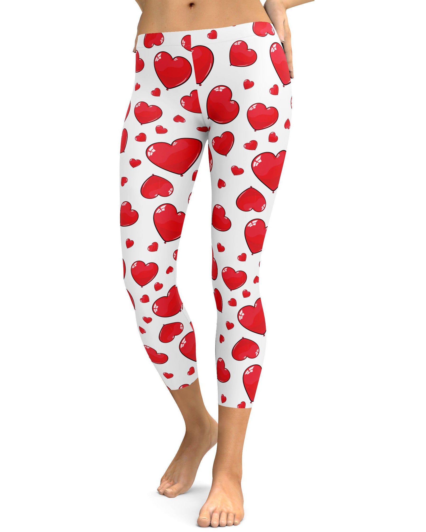 Red Heart Shaped Balloon Capris - GearBunch Leggings / Yoga Pants