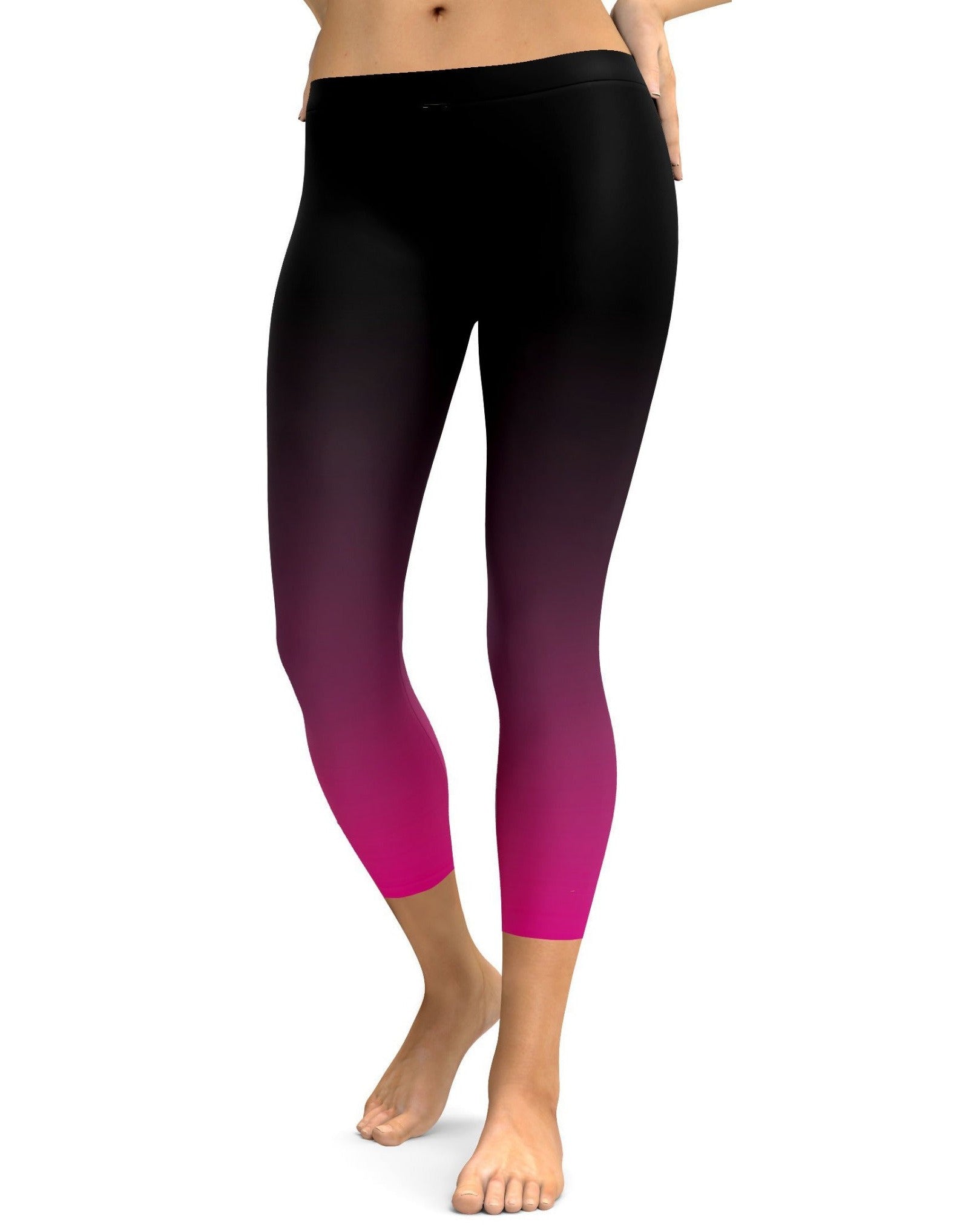 Womens Fashion Ombre Black To Pink Capris Leggings | GearBunch