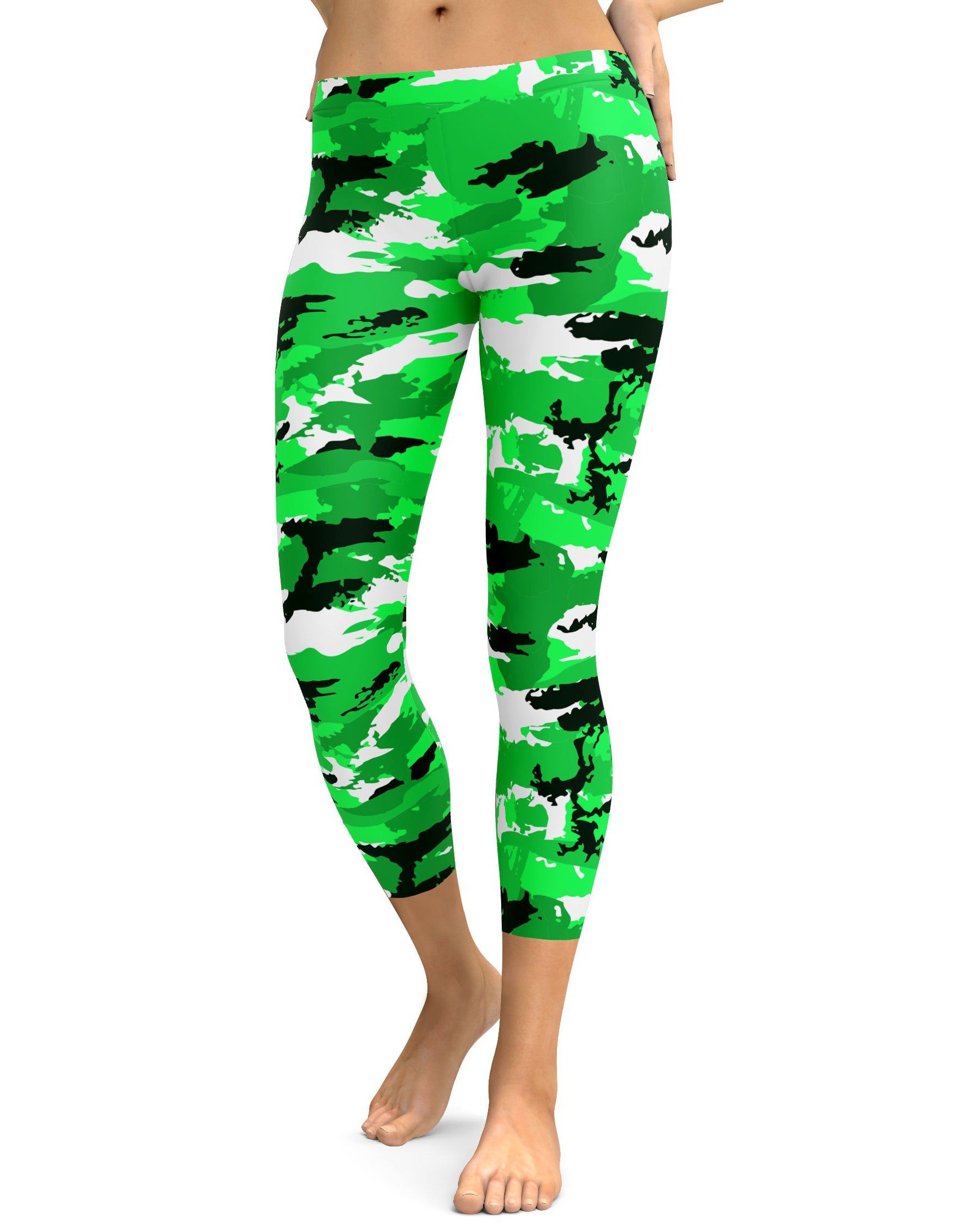 Lime Green Camo Capris - GearBunch Leggings / Yoga Pants