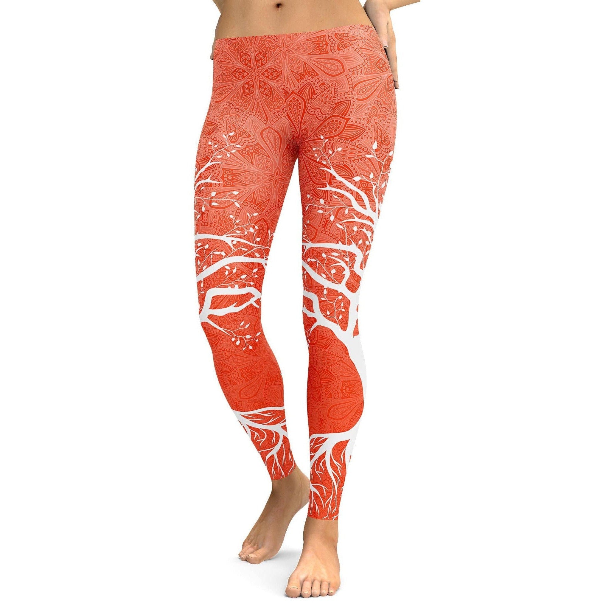 Hot Orange Tree of Life Leggings - GearBunch Leggings