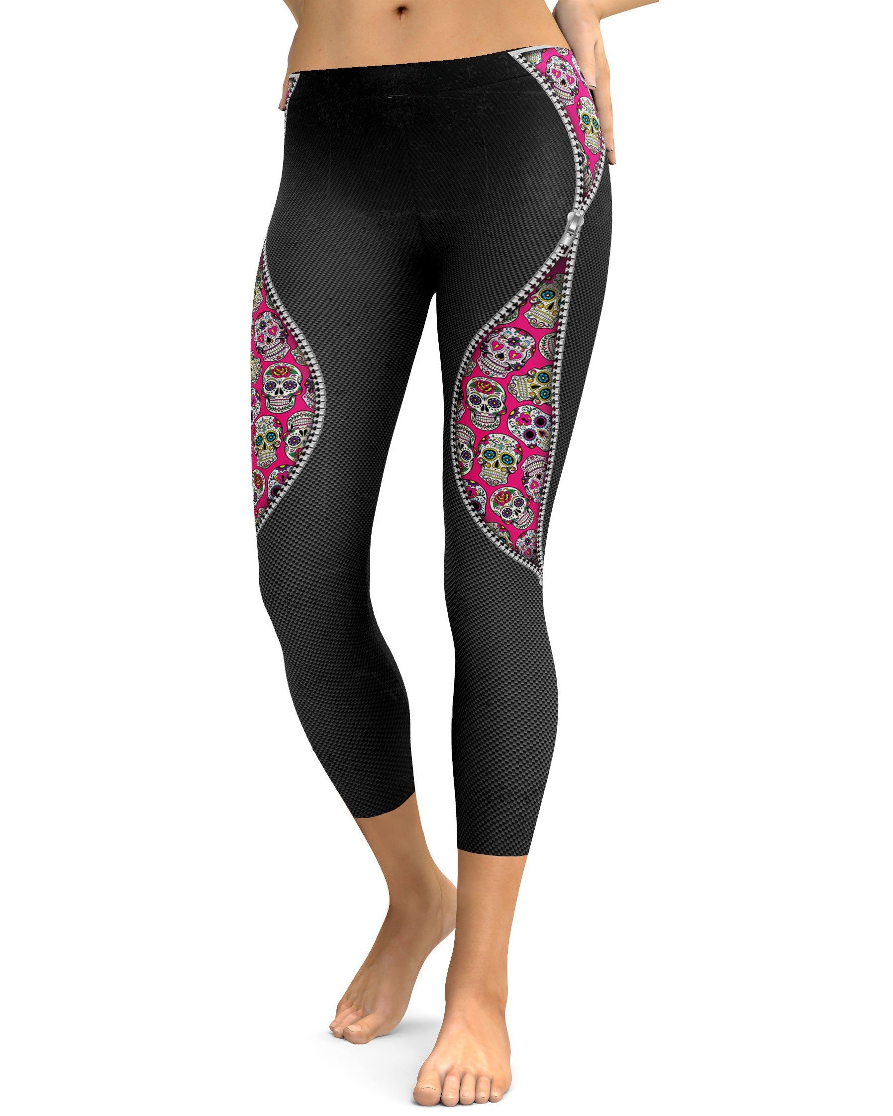 Zippered Pink Sugar Skull Capris