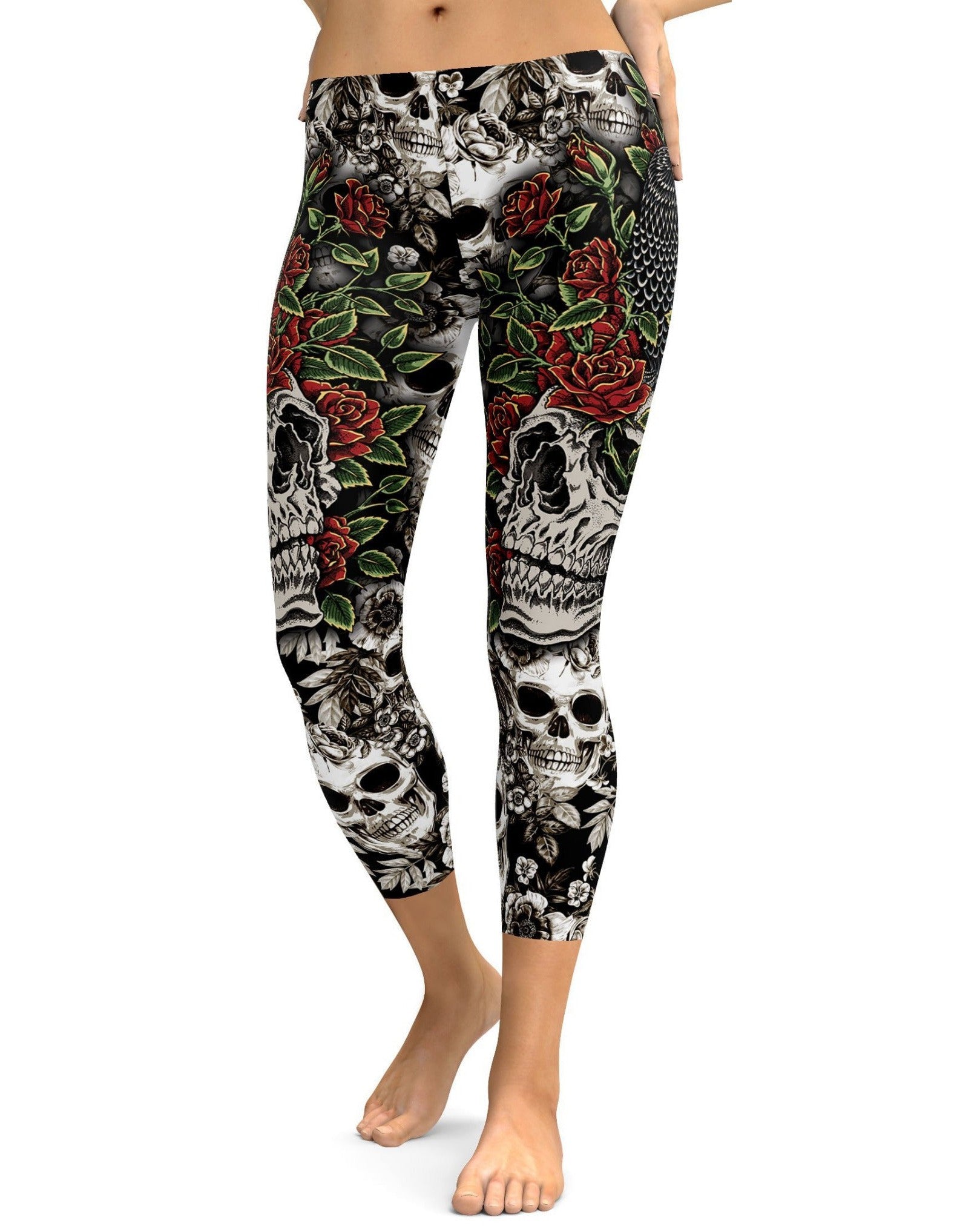 Skulls & Roses Capris - Gearbunch Leggings