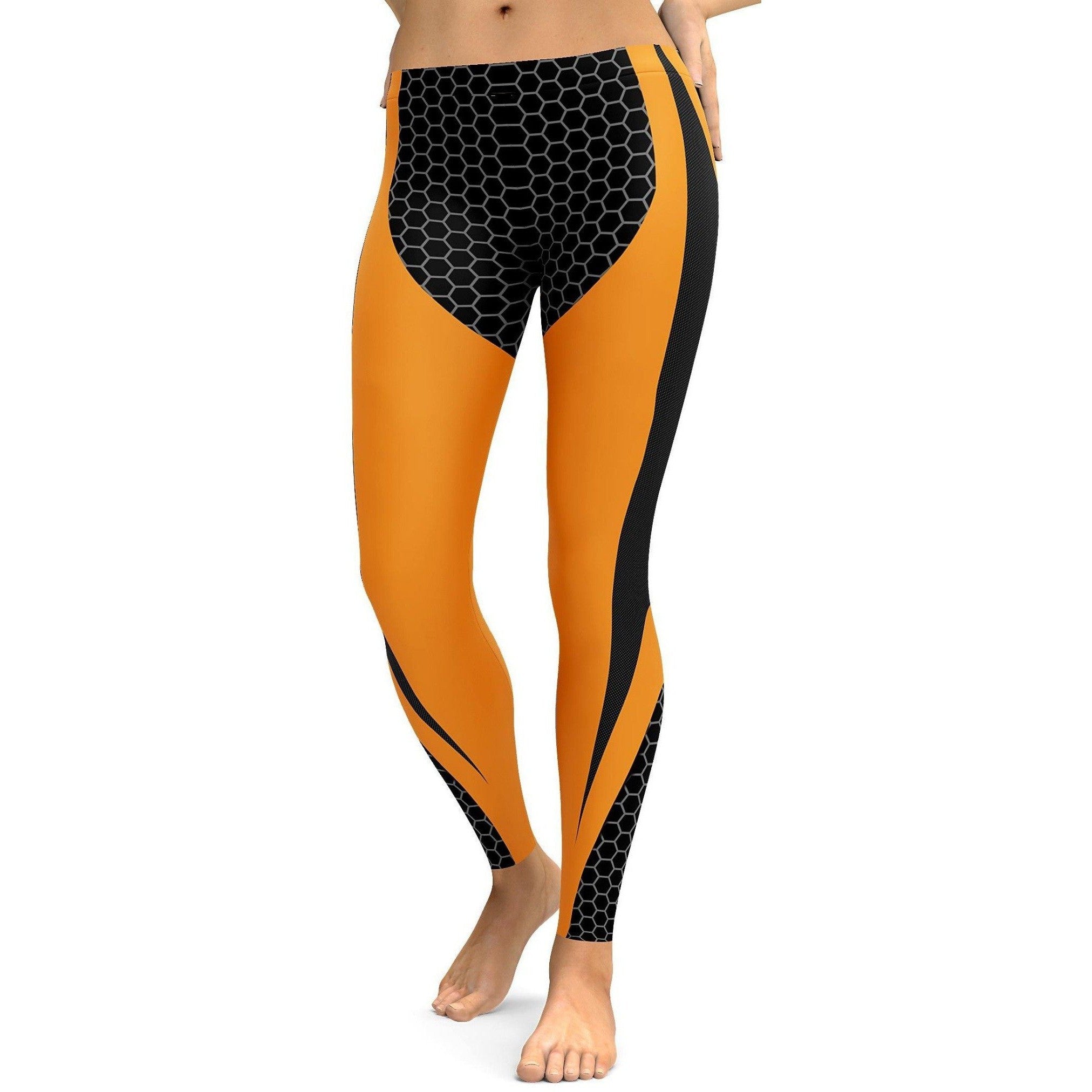 Orange Honeycomb Carbon Leggings - Gearbunch Leggings