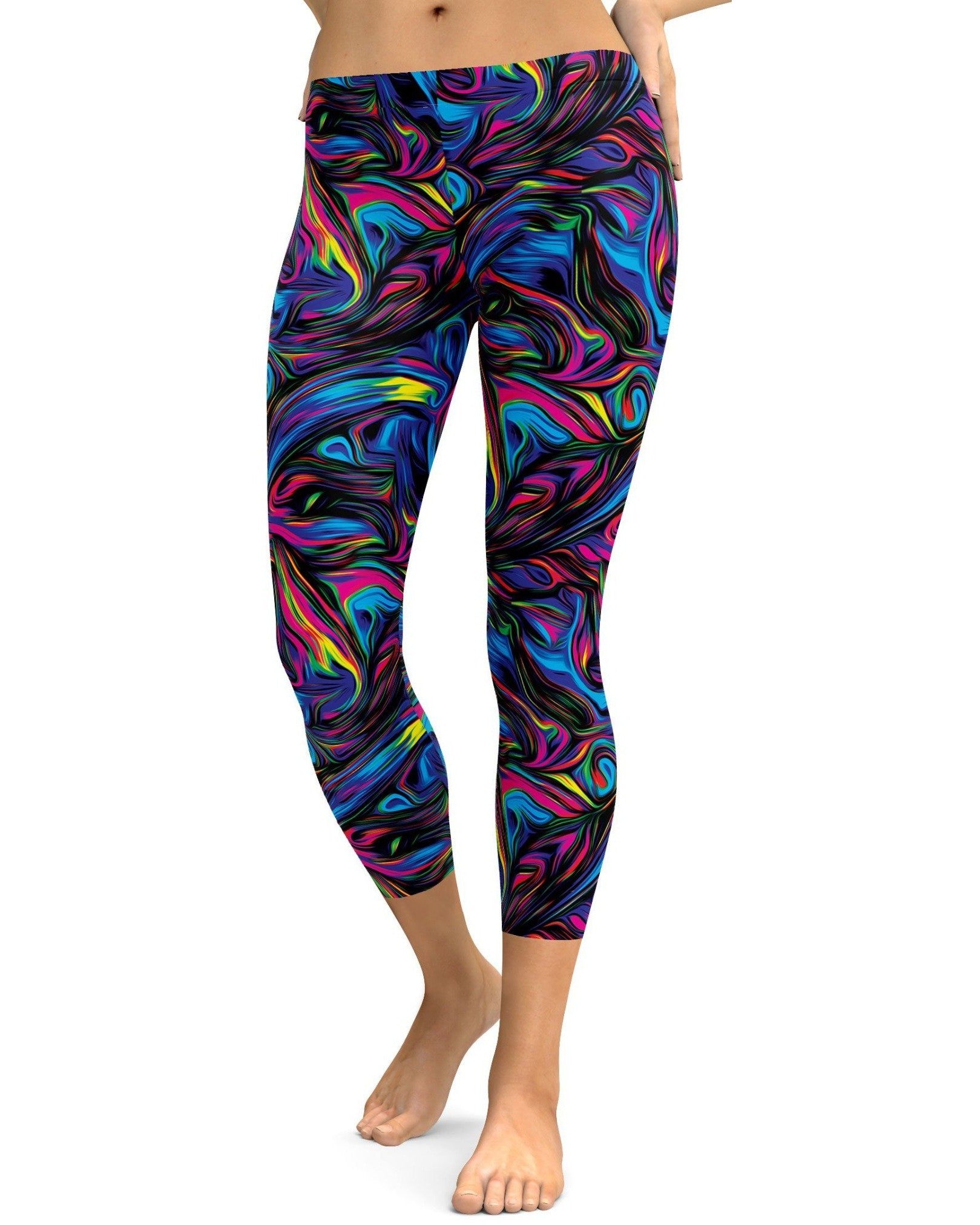 Psychedelic Neon Paint Capris - Gearbunch Leggings