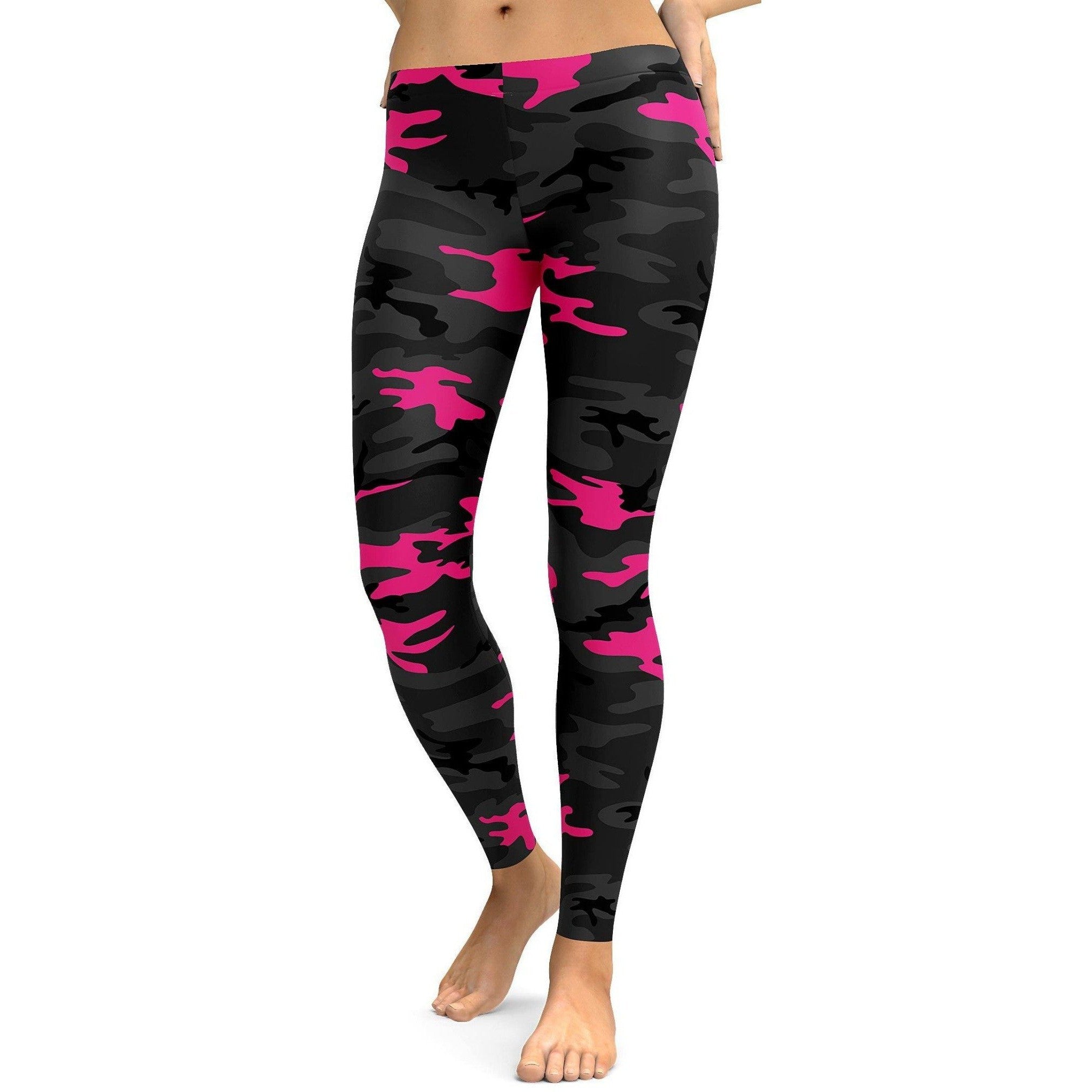 Womens Workout Yoga Dark Pink Camo Leggings Black/Pink/Grey | Gearbunch.com