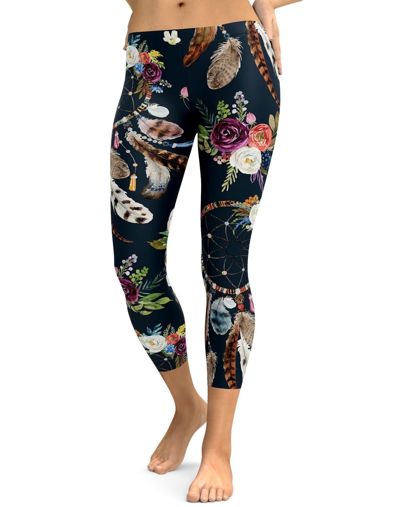 Boho Dreamcatcher and Flowers Capris - GearBunch Leggings