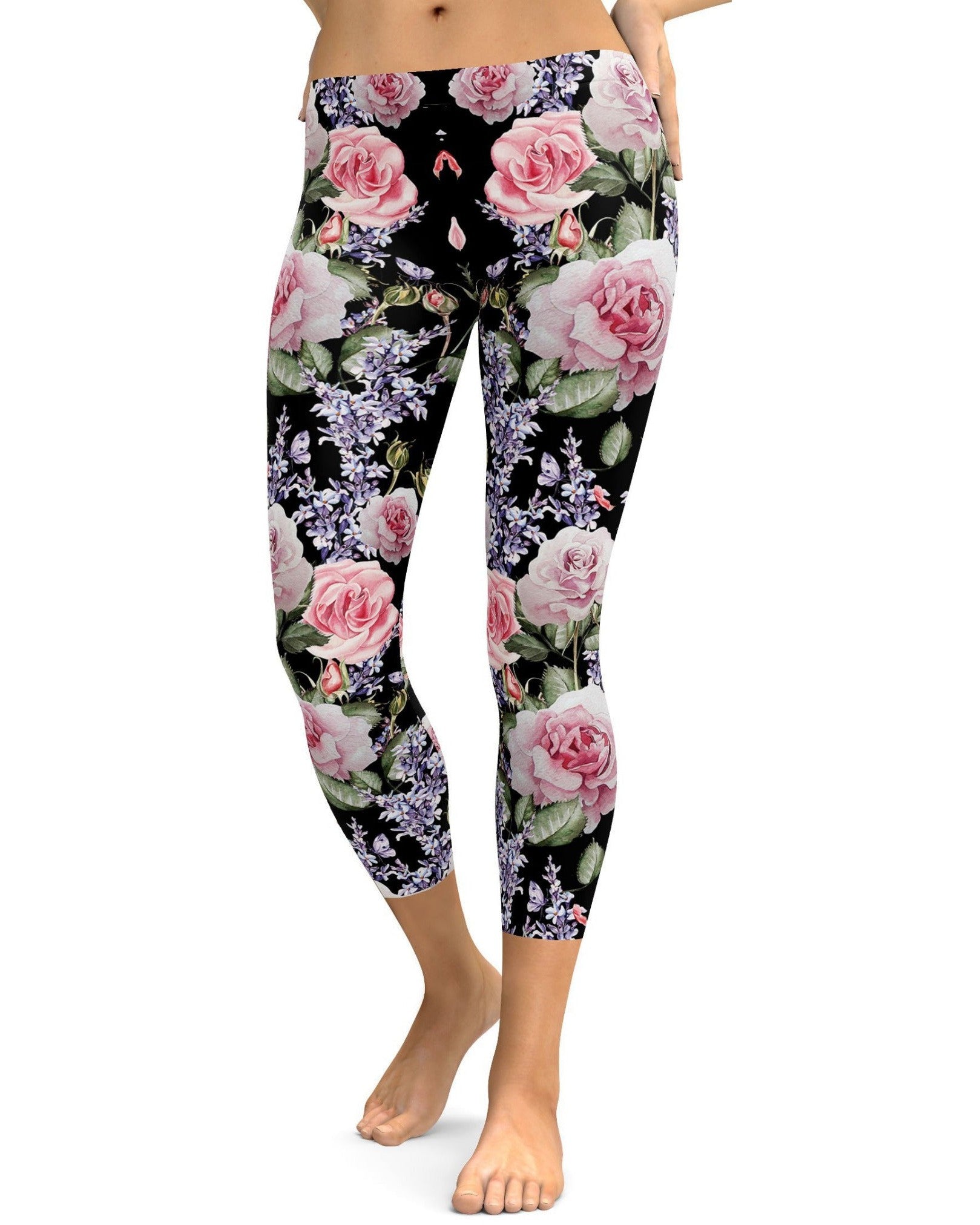 Watercolor Roses & Lavender Capris - GearBunch Leggings