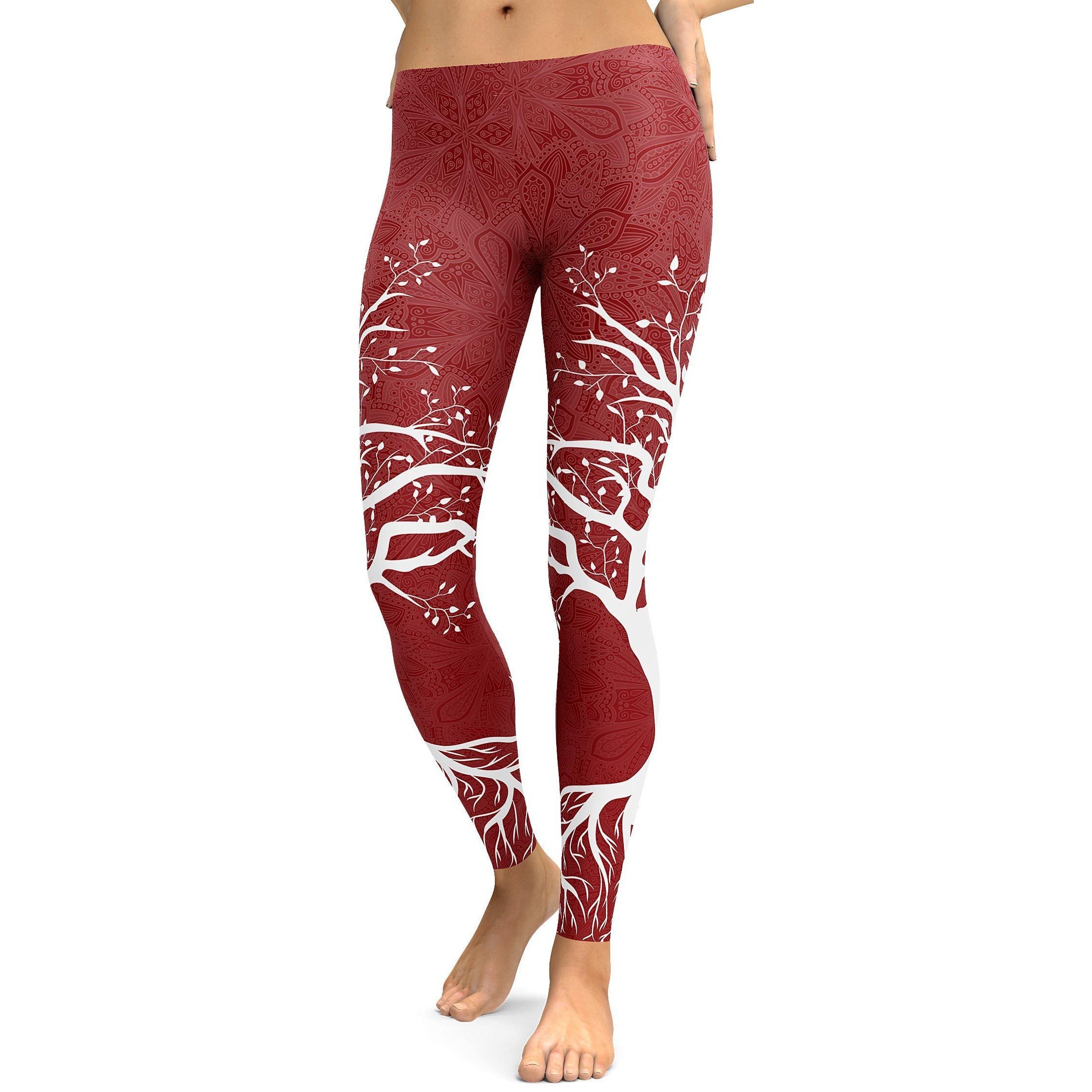 Deep Red Tree of Life Leggings - GearBunch Leggings / Yoga Pants