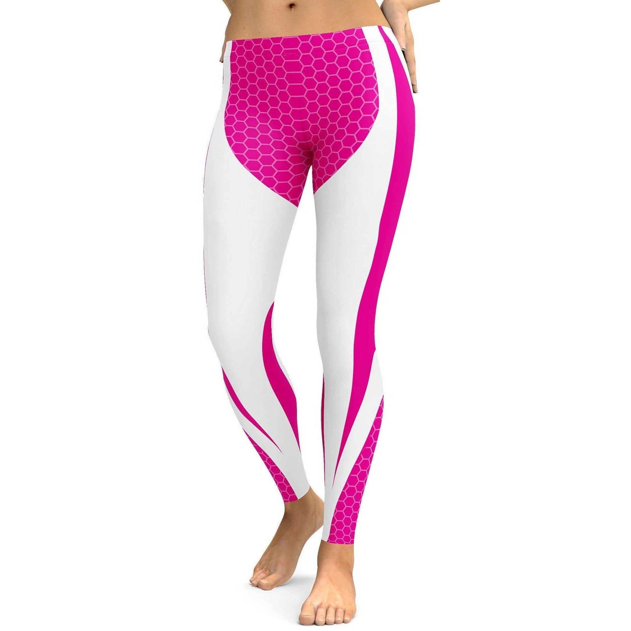 Pink Honeycomb Carbon White Leggings - Gearbunch Leggings