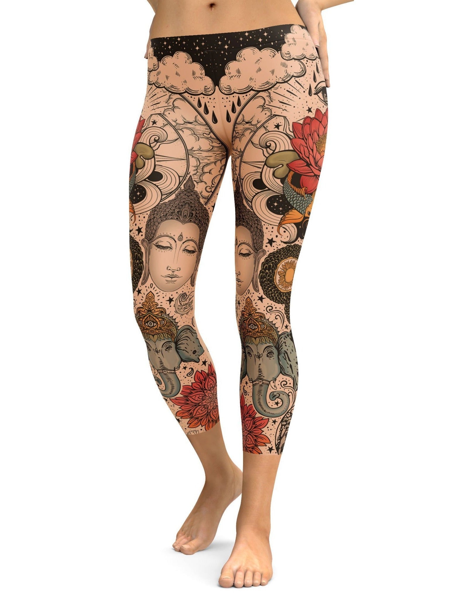 attooed Lotus Capris - Gearbunch Leggings