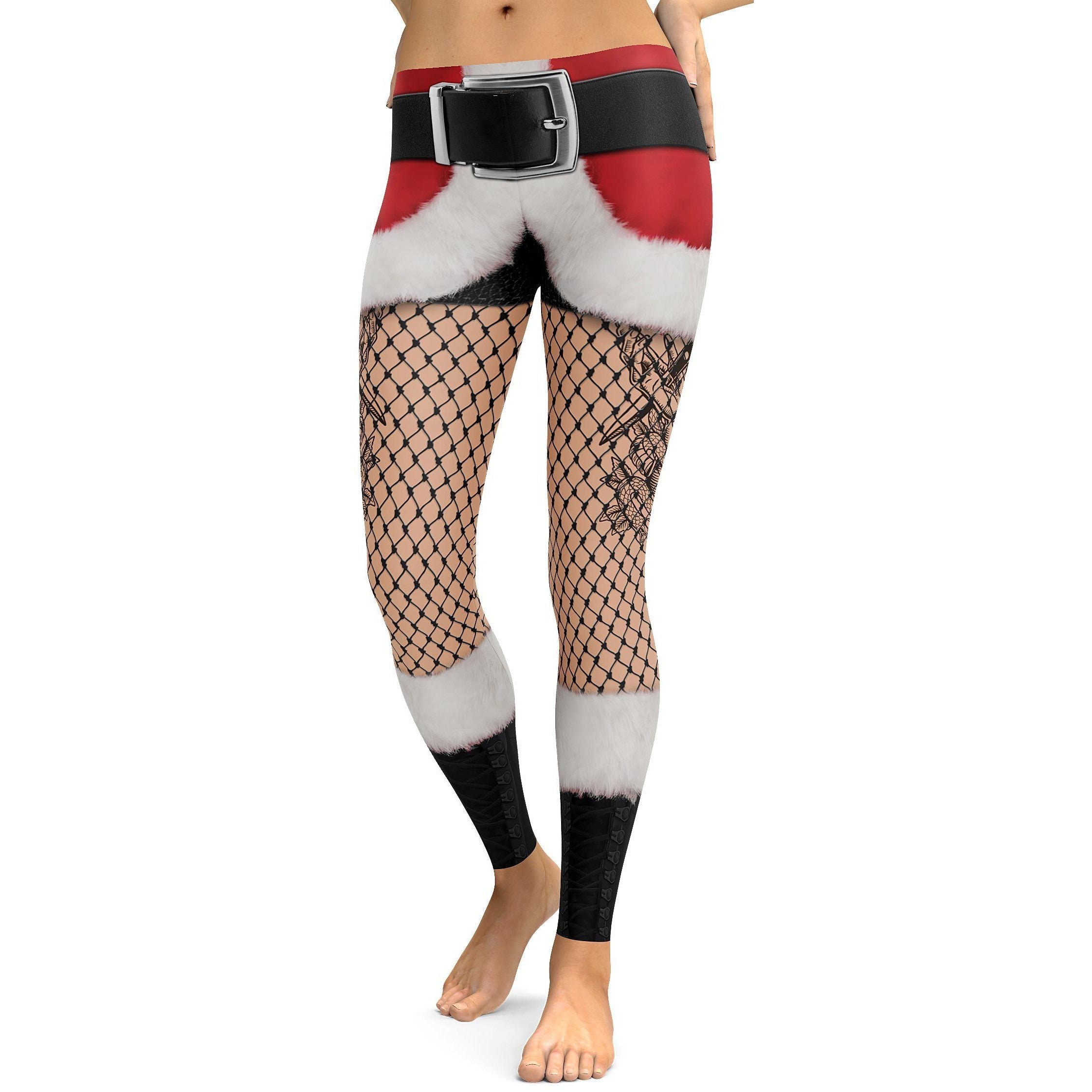 Santa's Shorts and Fishnet Tights Leggings