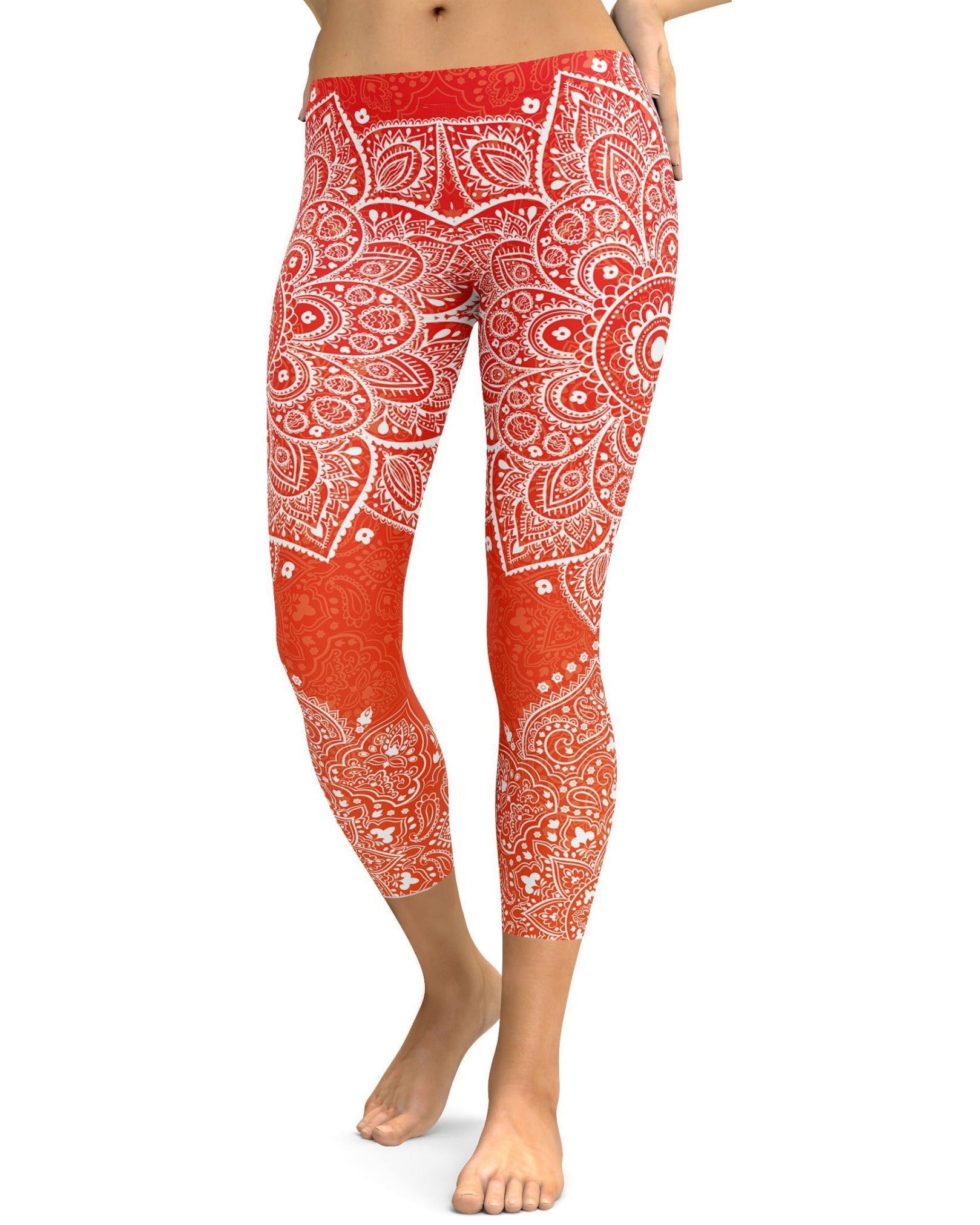 Red to Orange Mandala Capris - GearBunch Leggings