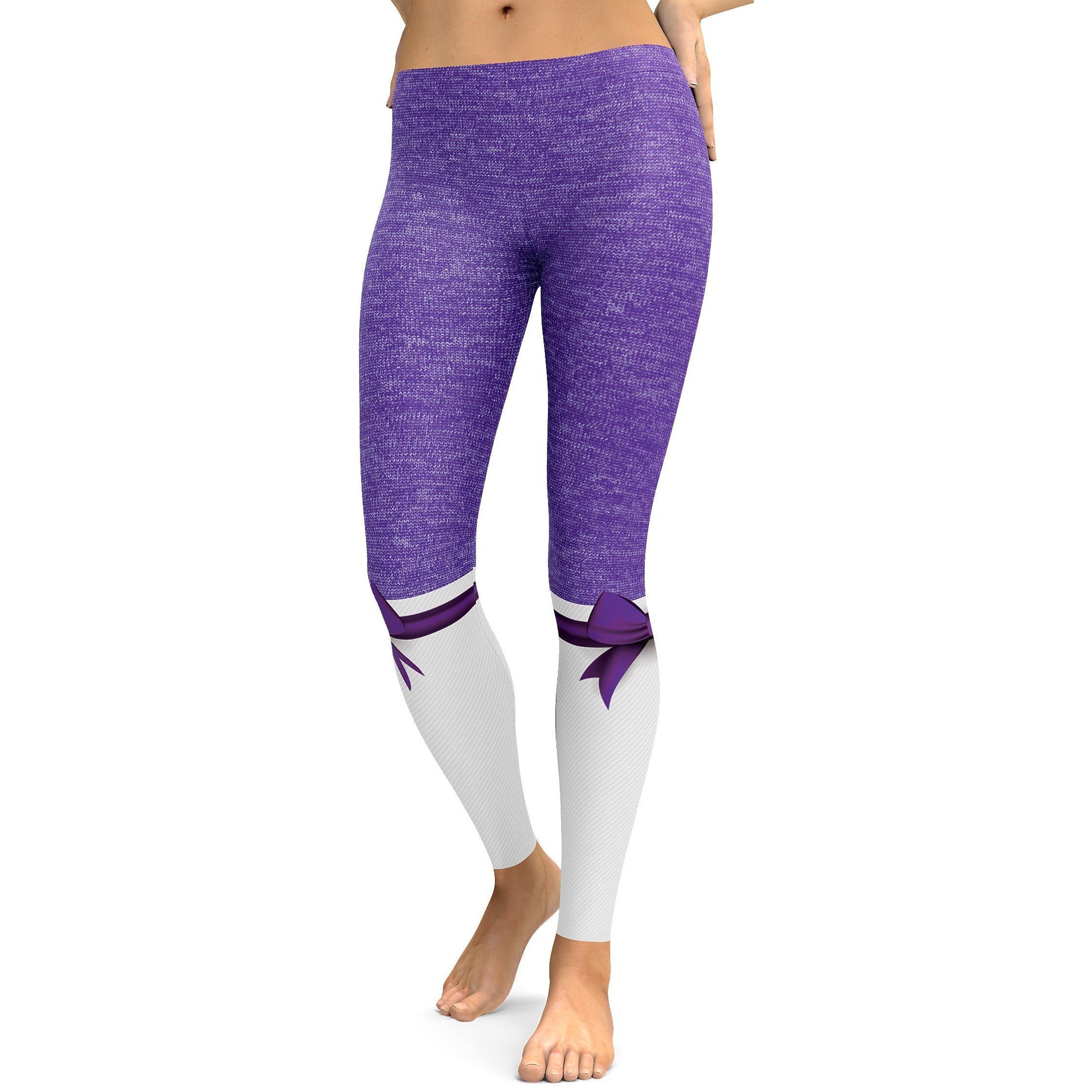 Purple Faux Heathered Bow Leggings