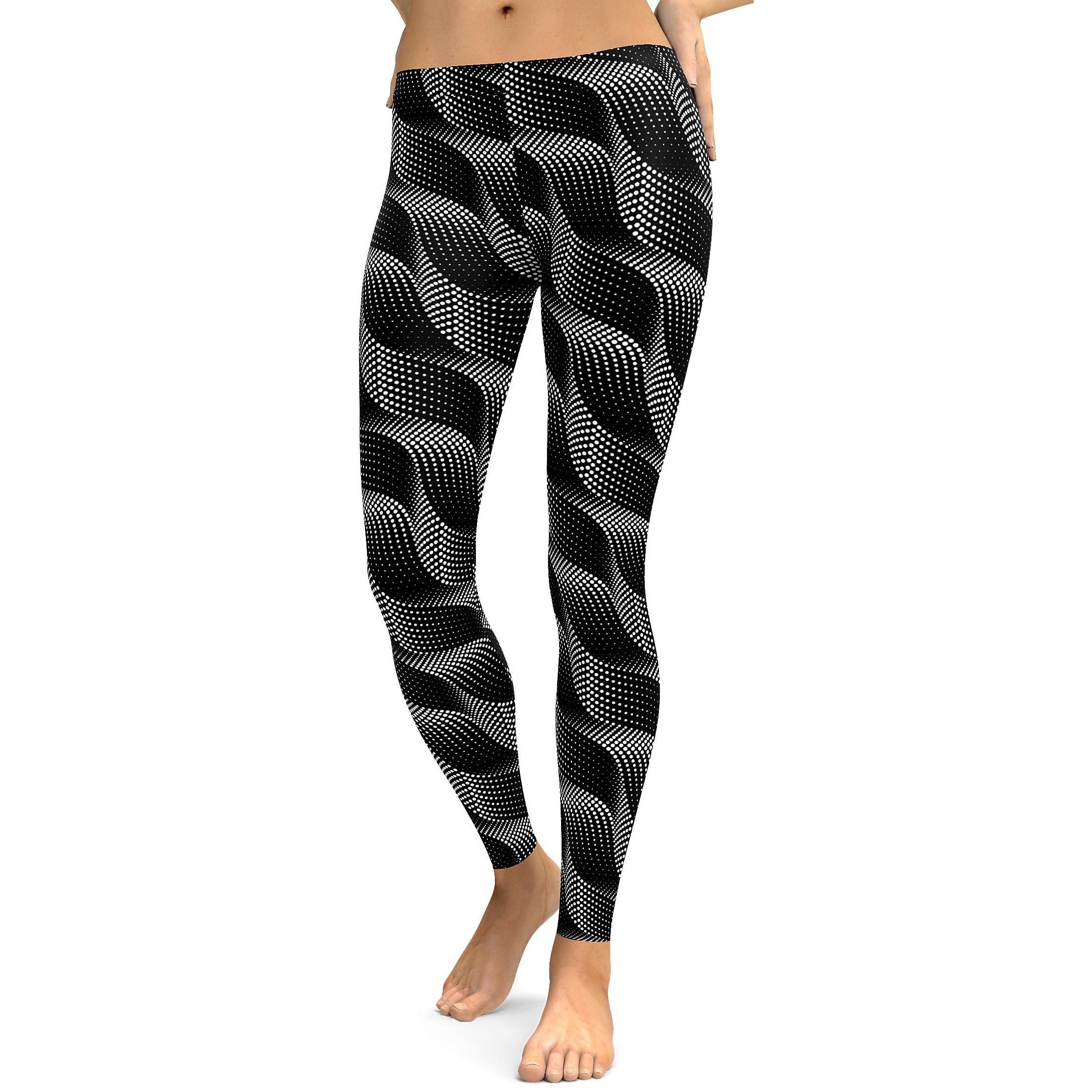 Womens Workout Yoga B&W Wave Leggings Black