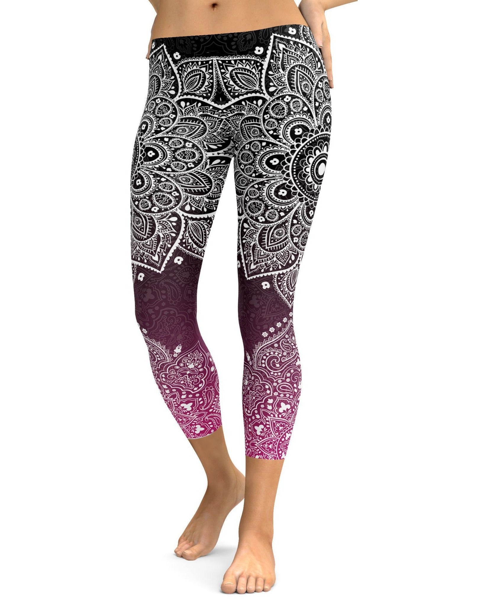 Black to Pink Mandala Capris - GearBunch Leggings 