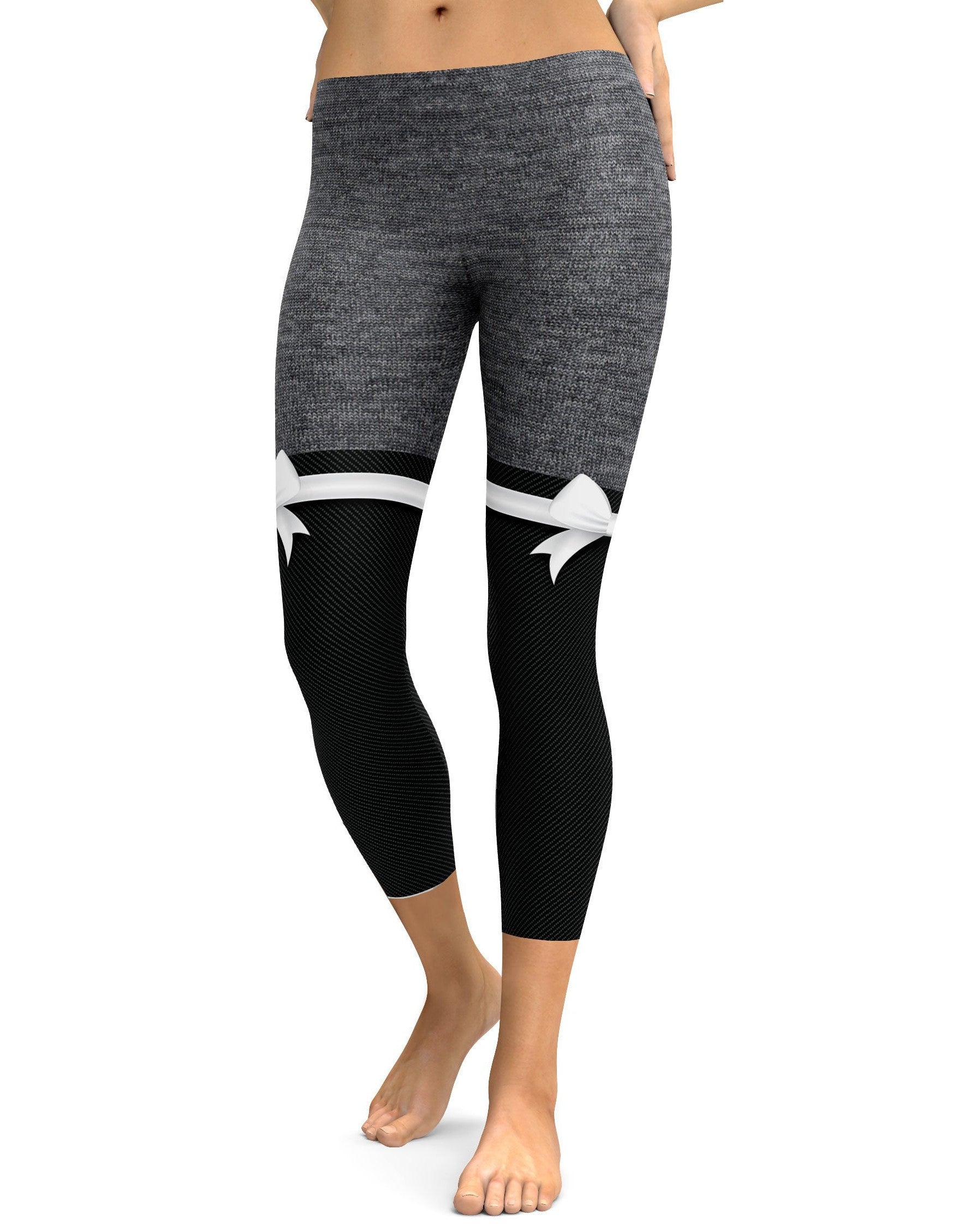 Grey Heathered Thigh High Bow Capris - GearBunch Leggings / Yoga Pants