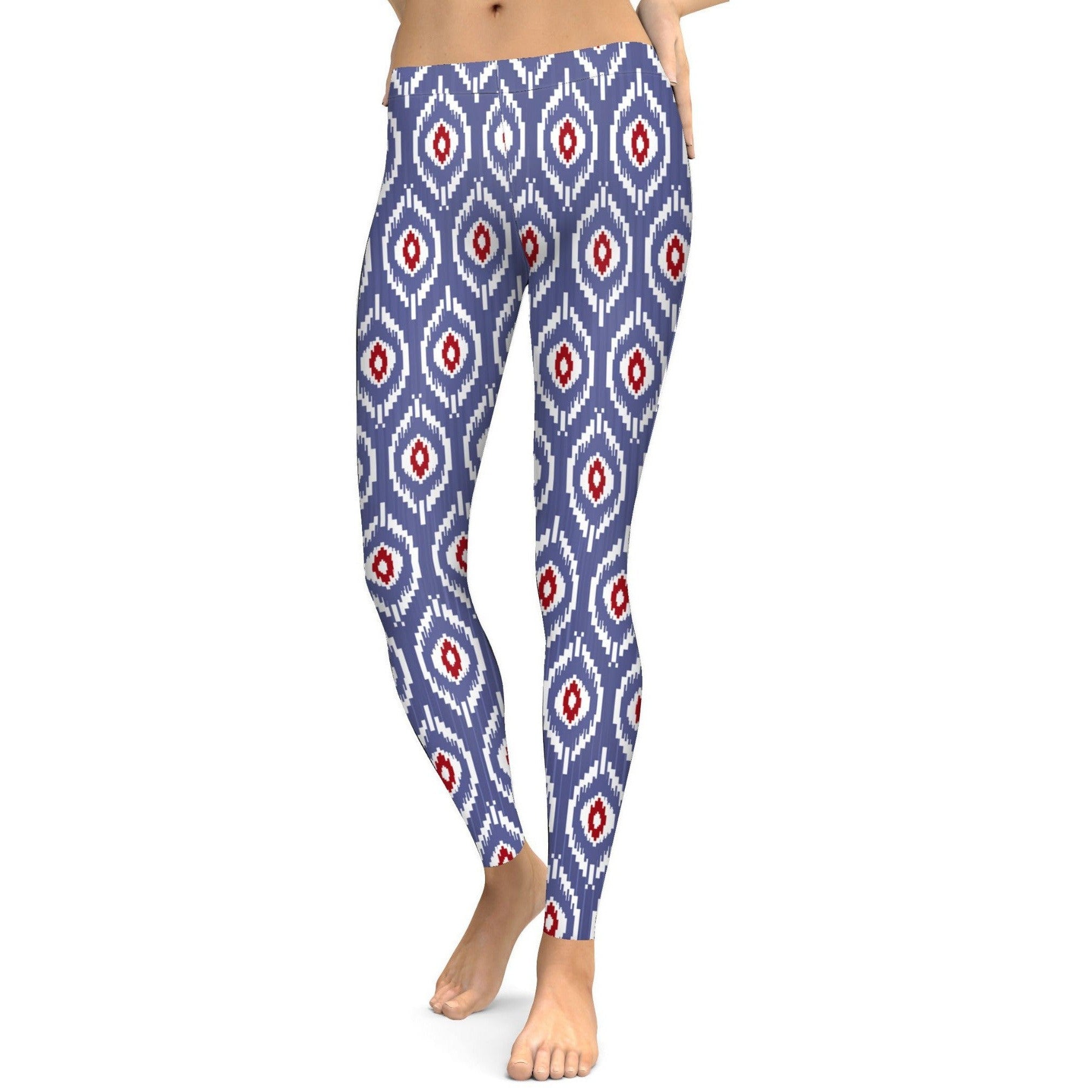 Womens Workout Yoga Batik Inspired Leggings White/Red/Azure