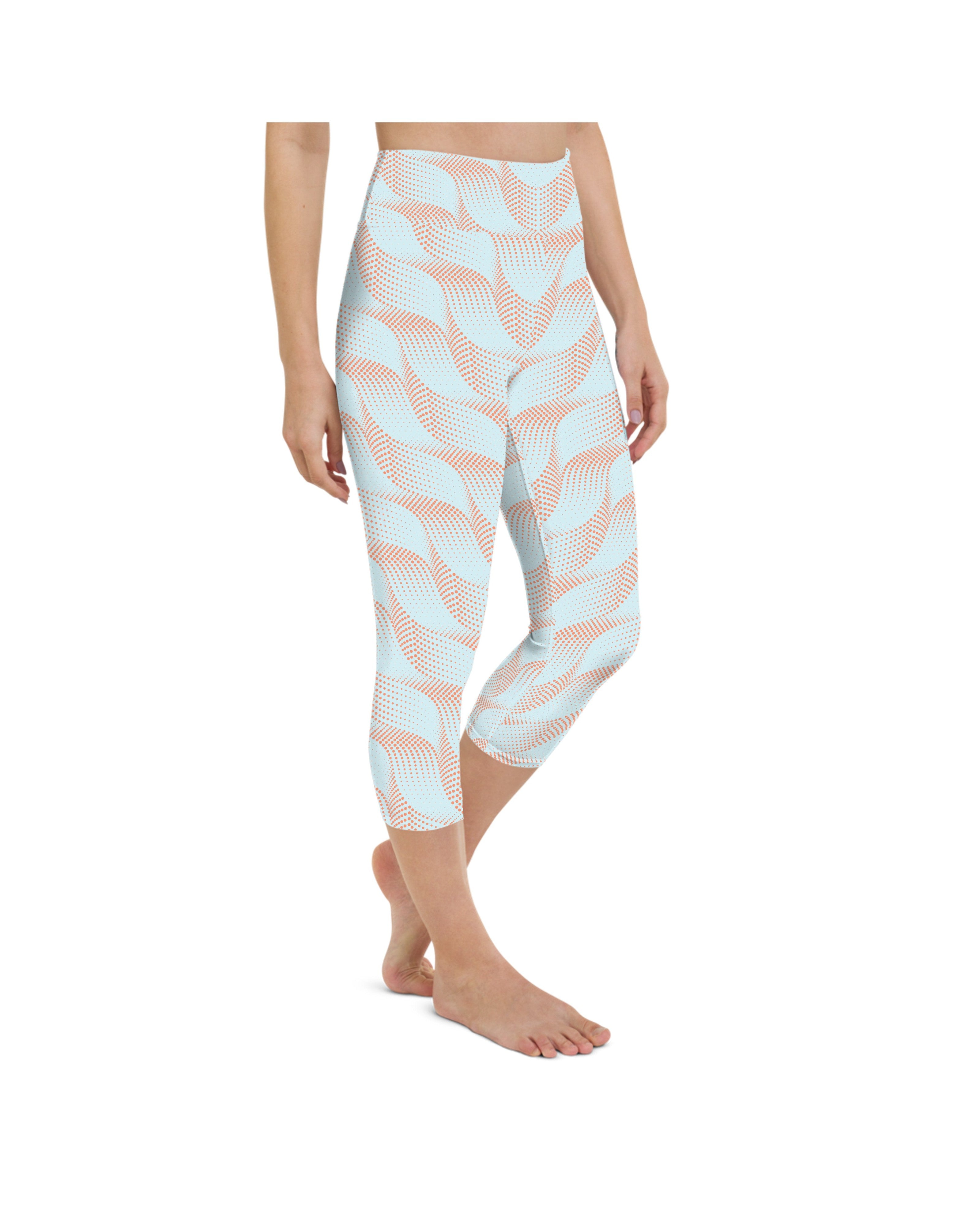 Light Blue & Apricot Wave Yoga Capris Gearbunch