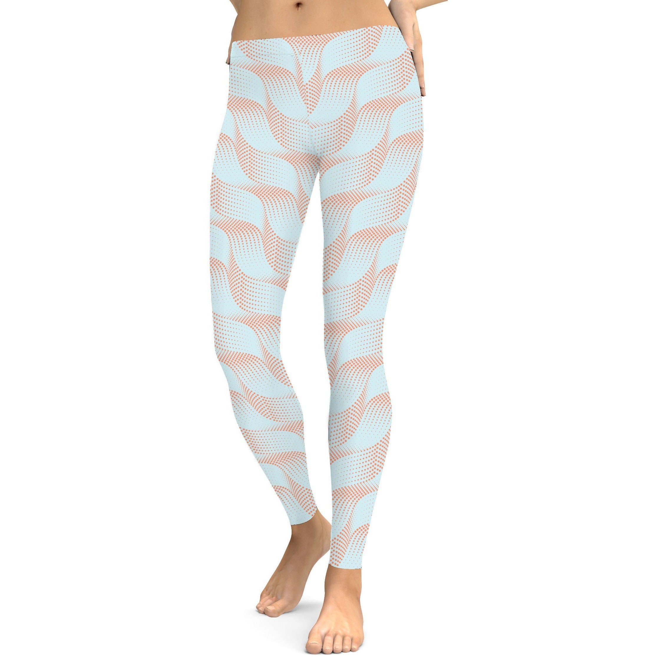 Light Blue & Apricot Wave Leggings Gearbunch