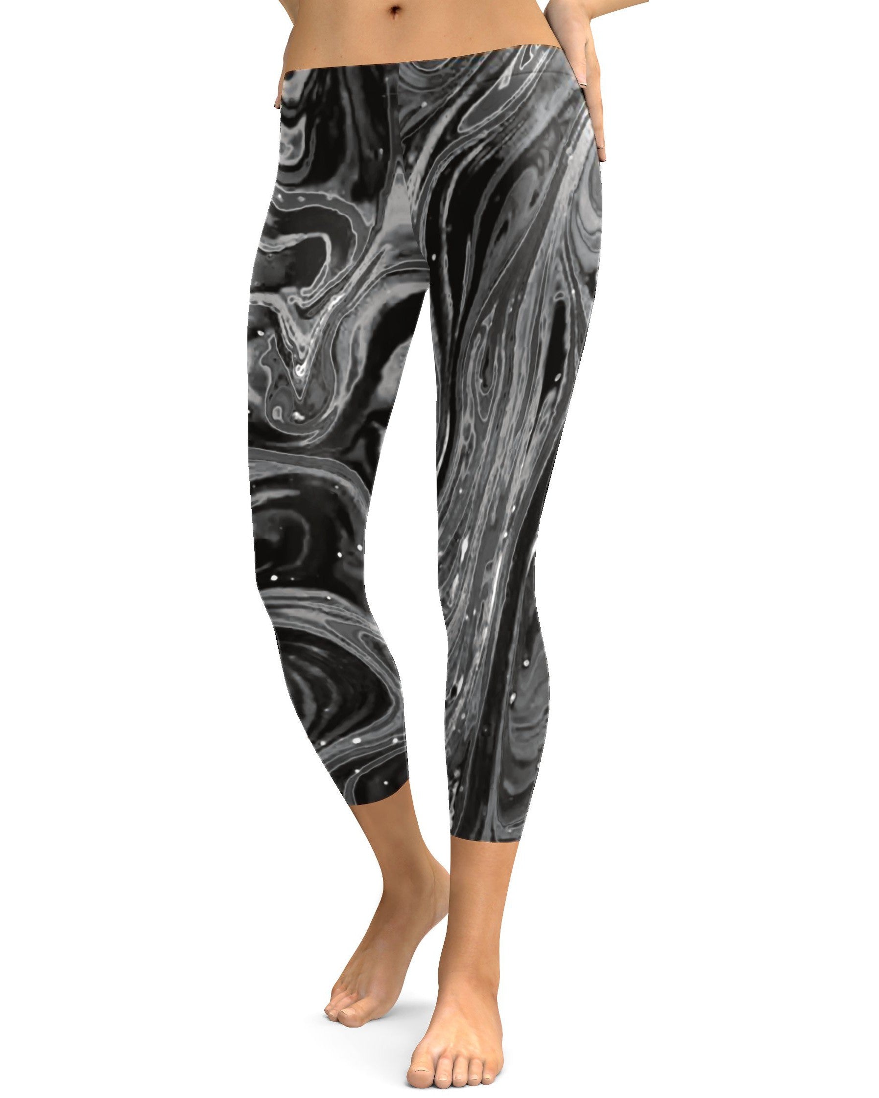 Womens Fashion Grey Swirl Capris Leggings Grey/White | Gearbunch.com