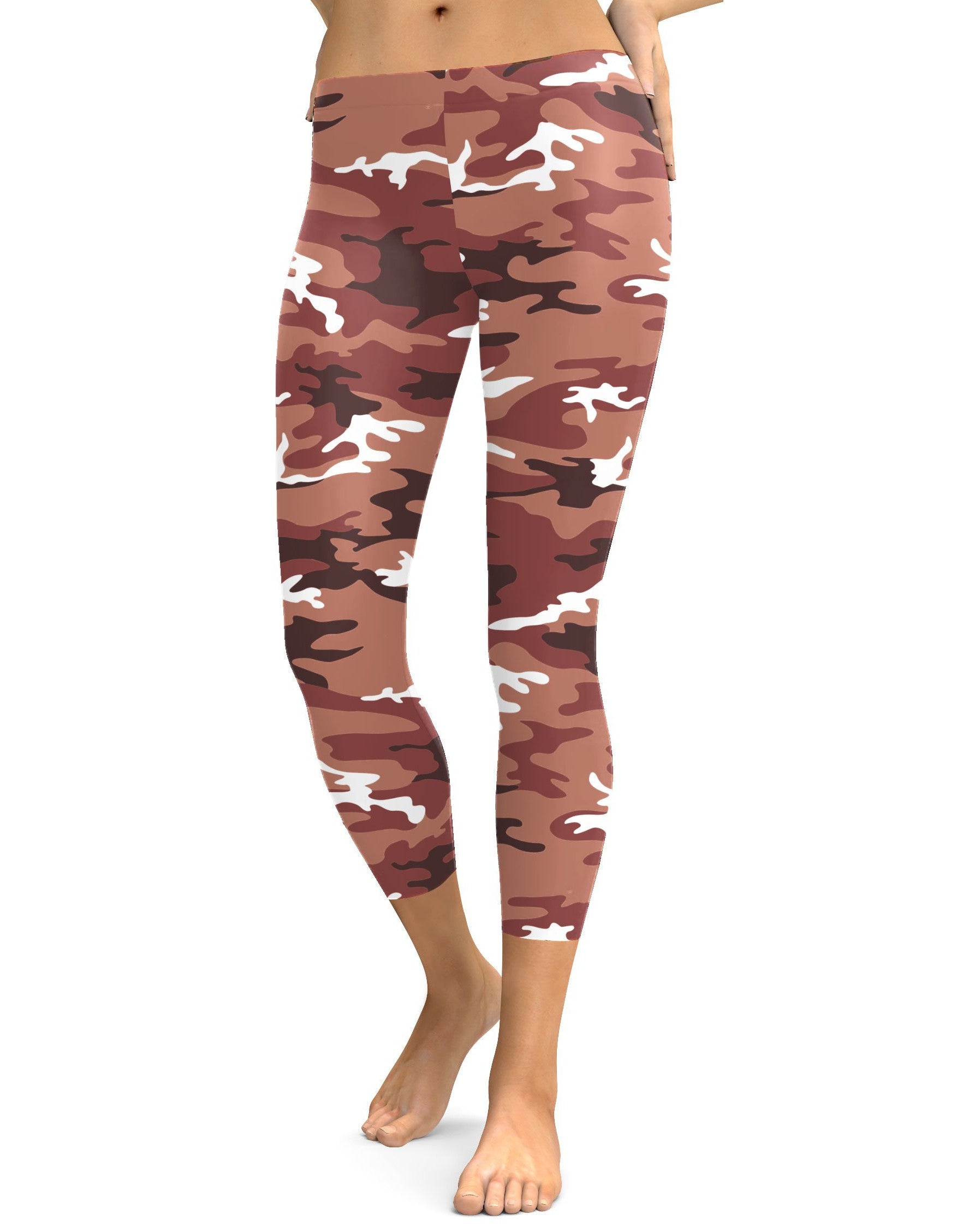 Womens Fashion Brown Camo Capri Leggings Brown/White | Gearbunch.com