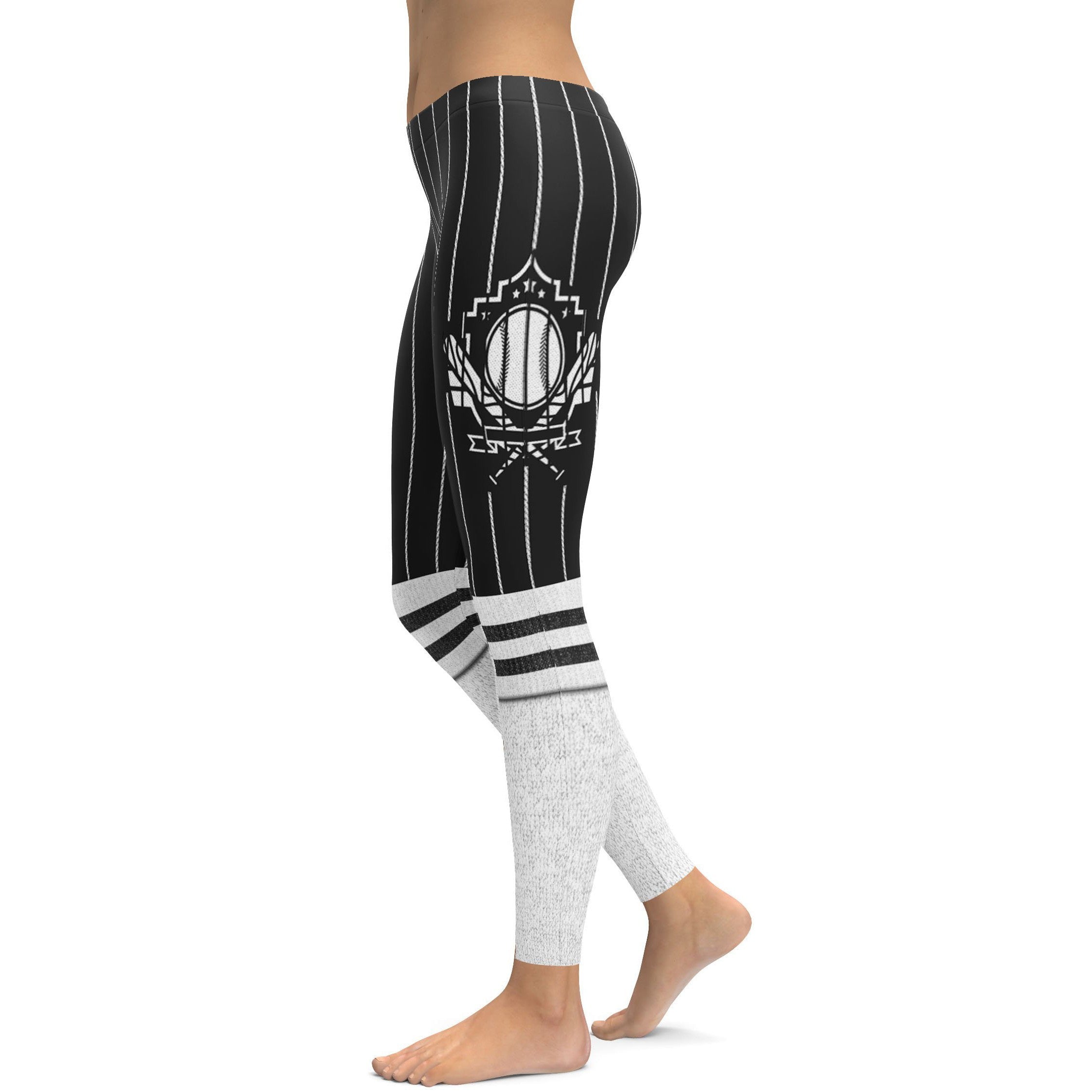 Womens Workout Yoga Baseball Pants Leggings Black/White