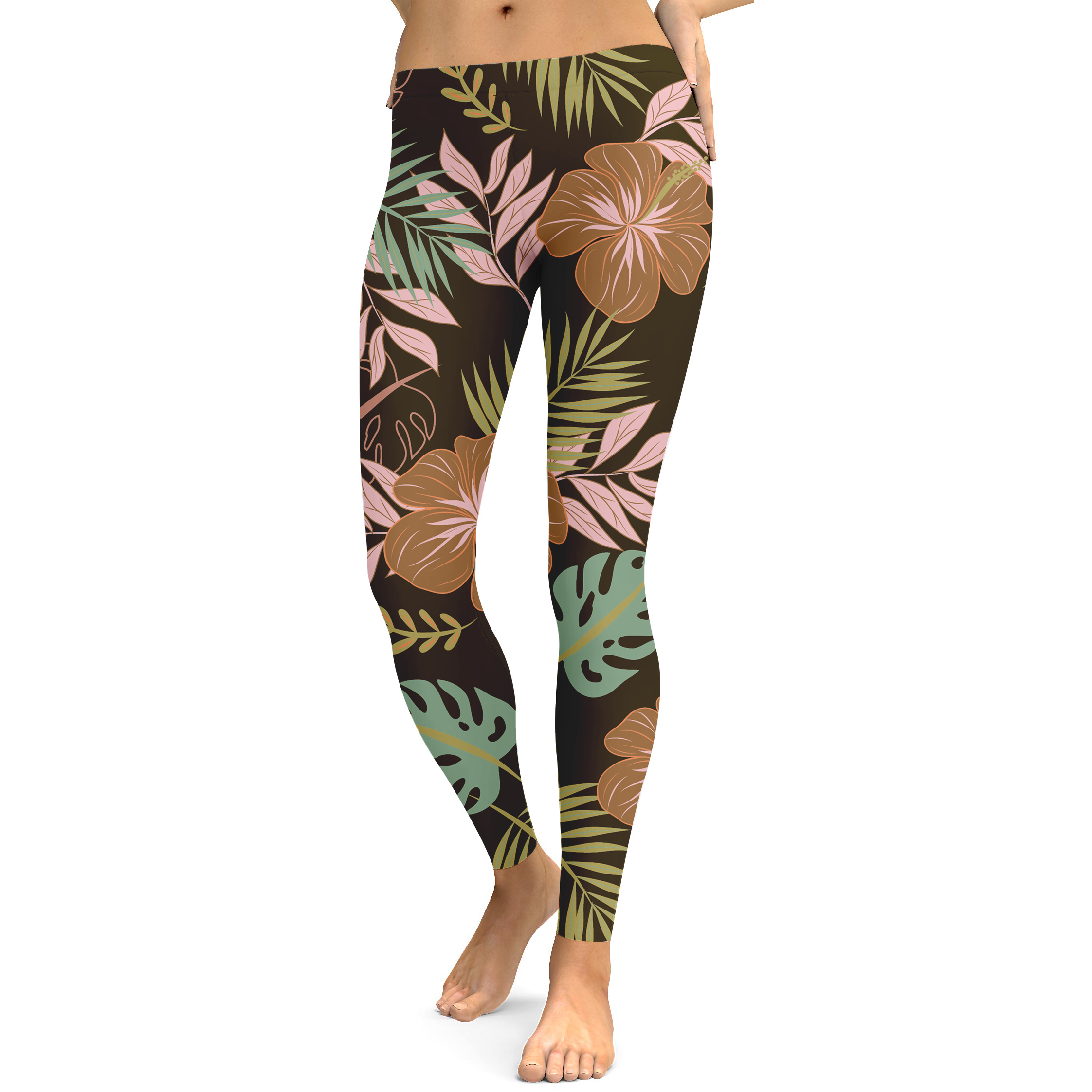 Womens Workout Fall Floral Leggings Brown/Green/Pink | Gearbunch.com