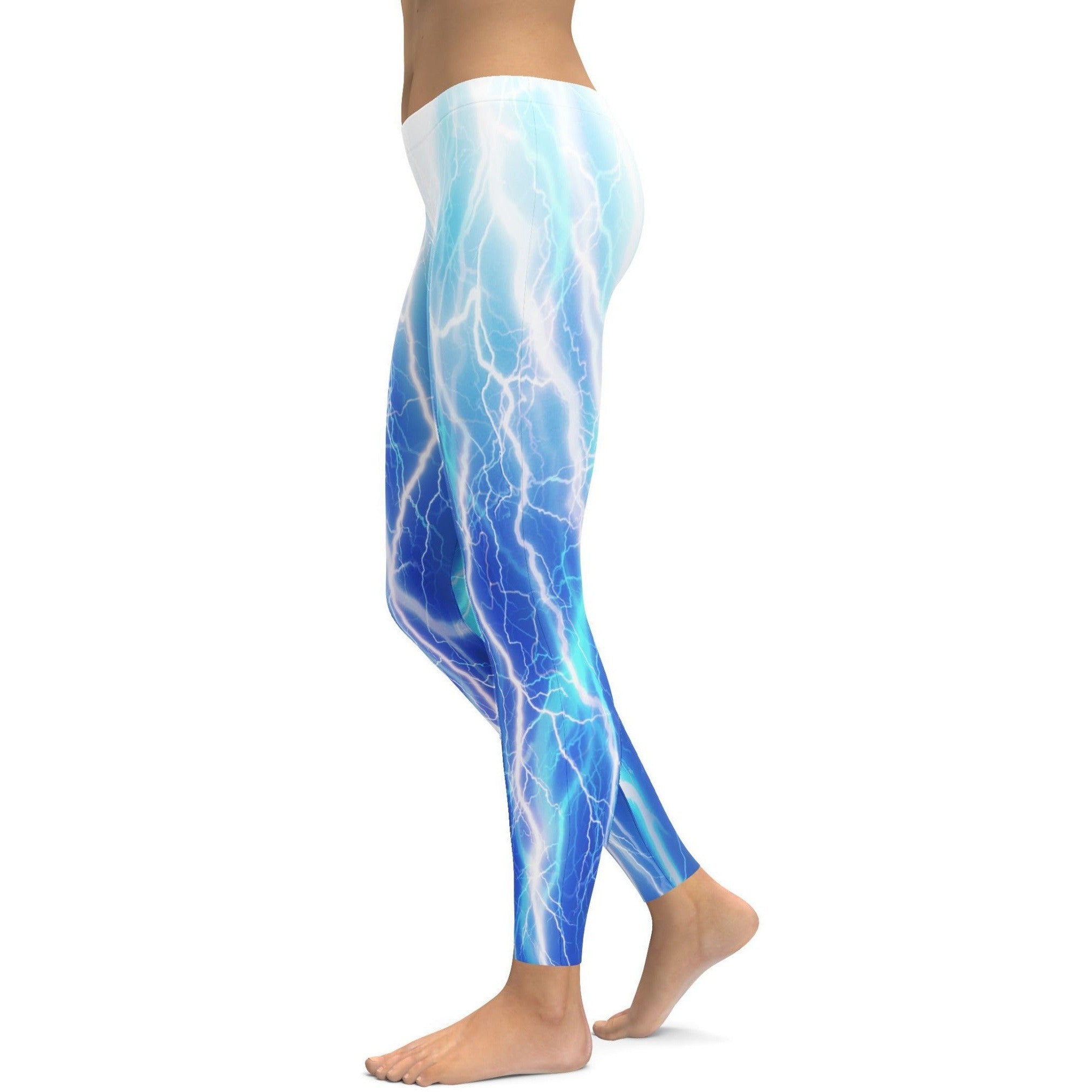 Womens Workout Yoga Vibrant Lightning Leggings Blue/White | Gearbunch.com