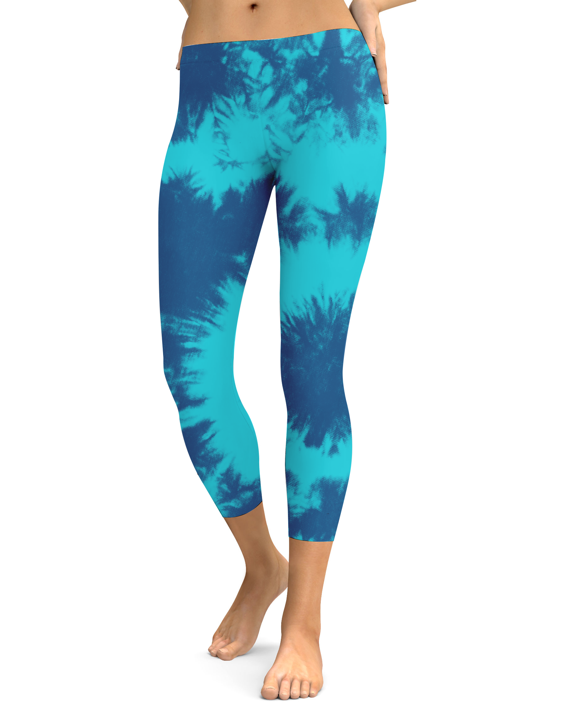 Womens Fashion Blue & Aqua Tie Dye Capris Leggings | Gearbunch.com