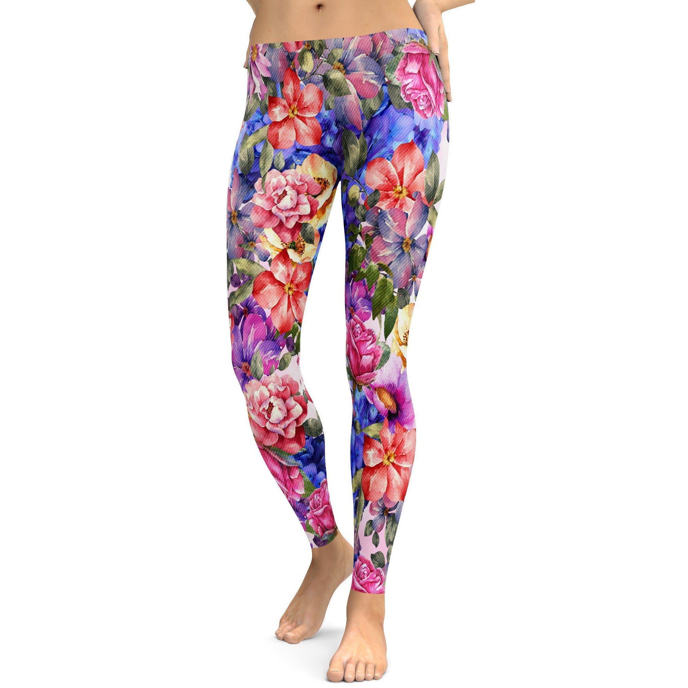 Colorful Floral Leggings - GearBunch Leggings / Yoga Pants