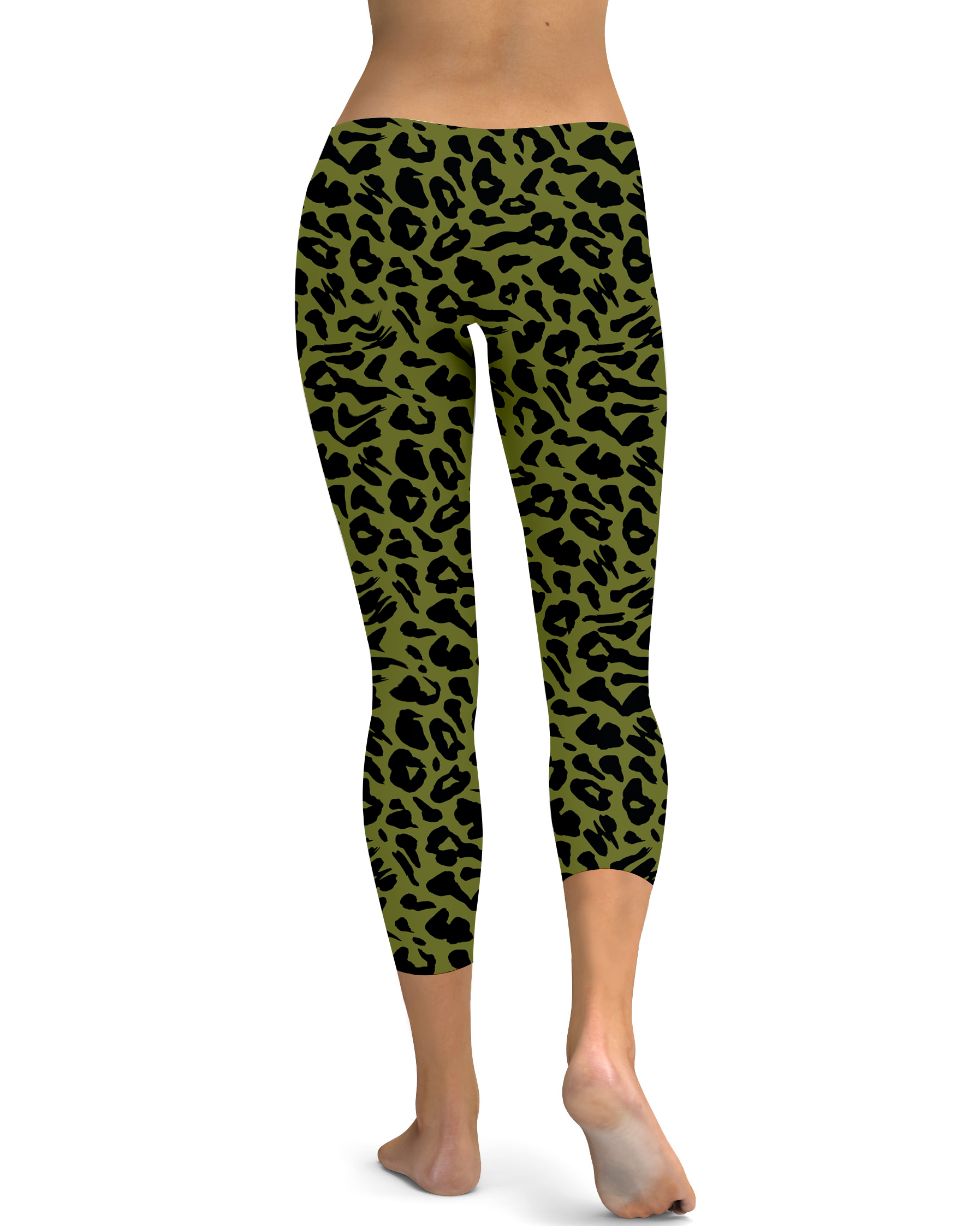 Womens Fashion Olive Green Leopard Skin Capri Leggings | Gearbunch.com