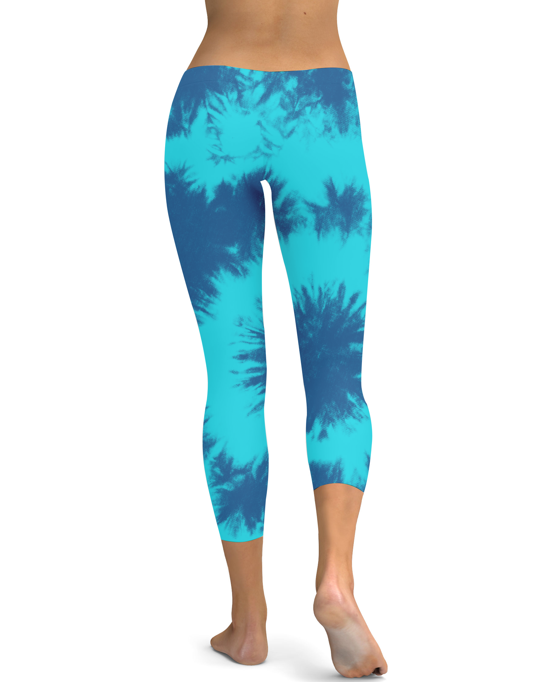 Womens Fashion Blue & Aqua Tie Dye Capris Leggings | Gearbunch.com