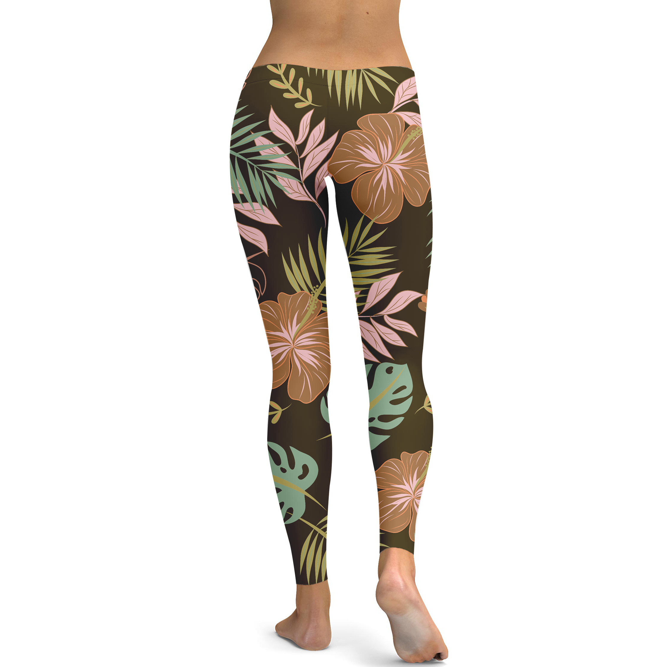 Womens Workout Fall Floral Leggings Brown/Green/Pink | Gearbunch.com