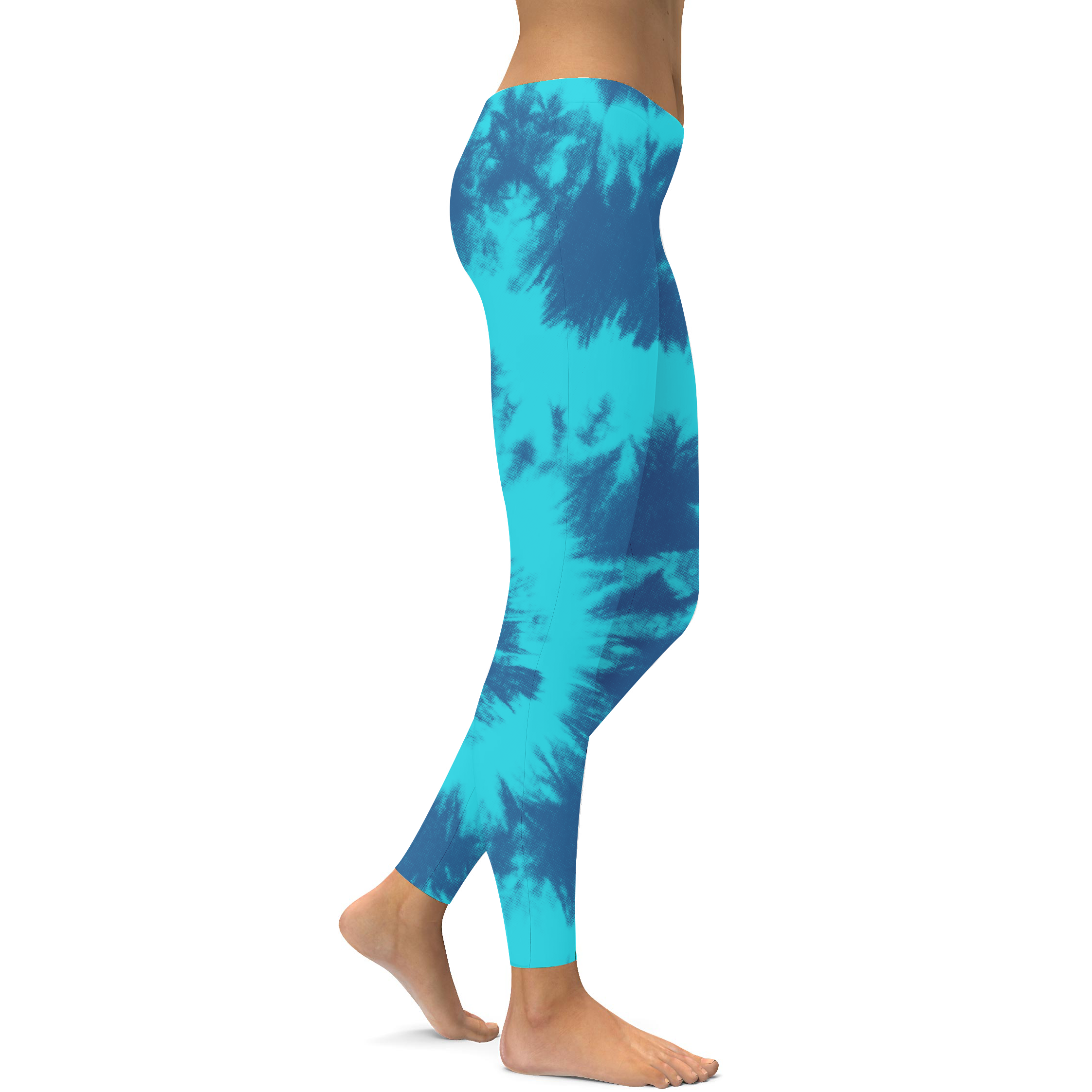 Womens Workout Yoga Blue & Aqua Tie Dye Leggings | Gearbunch.com